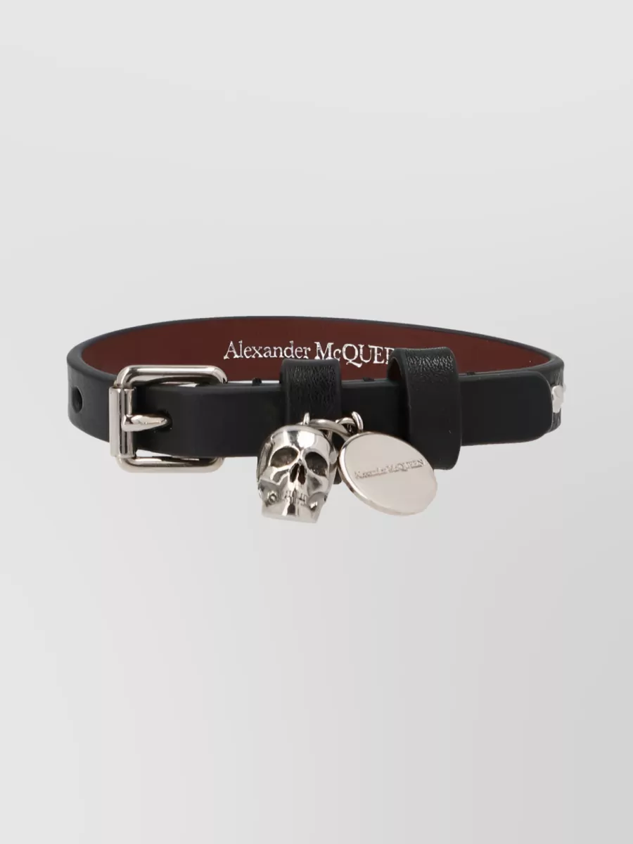Shop Alexander Mcqueen Skull Charm Wrap Bracelet In Black