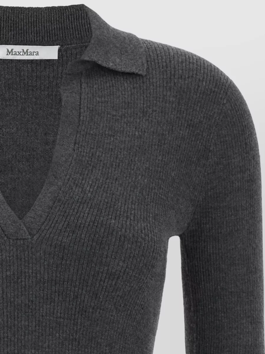Max Mara Cashmere Ribbed Slim-Fit V-Neck Long-Sleeve Polo Jumper