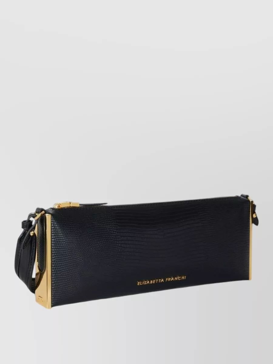 Elisabetta Franchi Lizard Embossed Faux Leather Clutch Bag