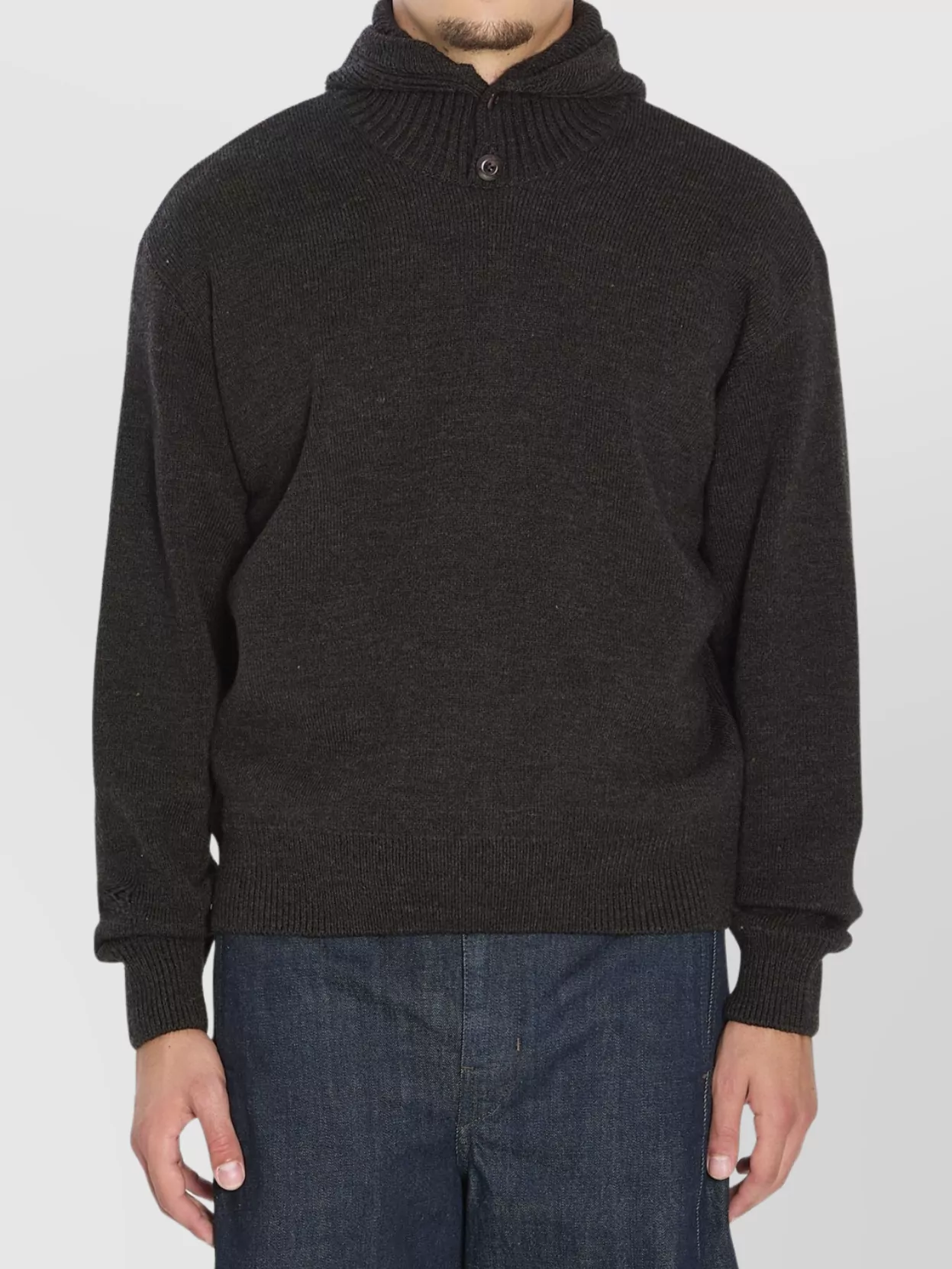 Lemaire Hooded Knit Sweater Featuring Button Detail