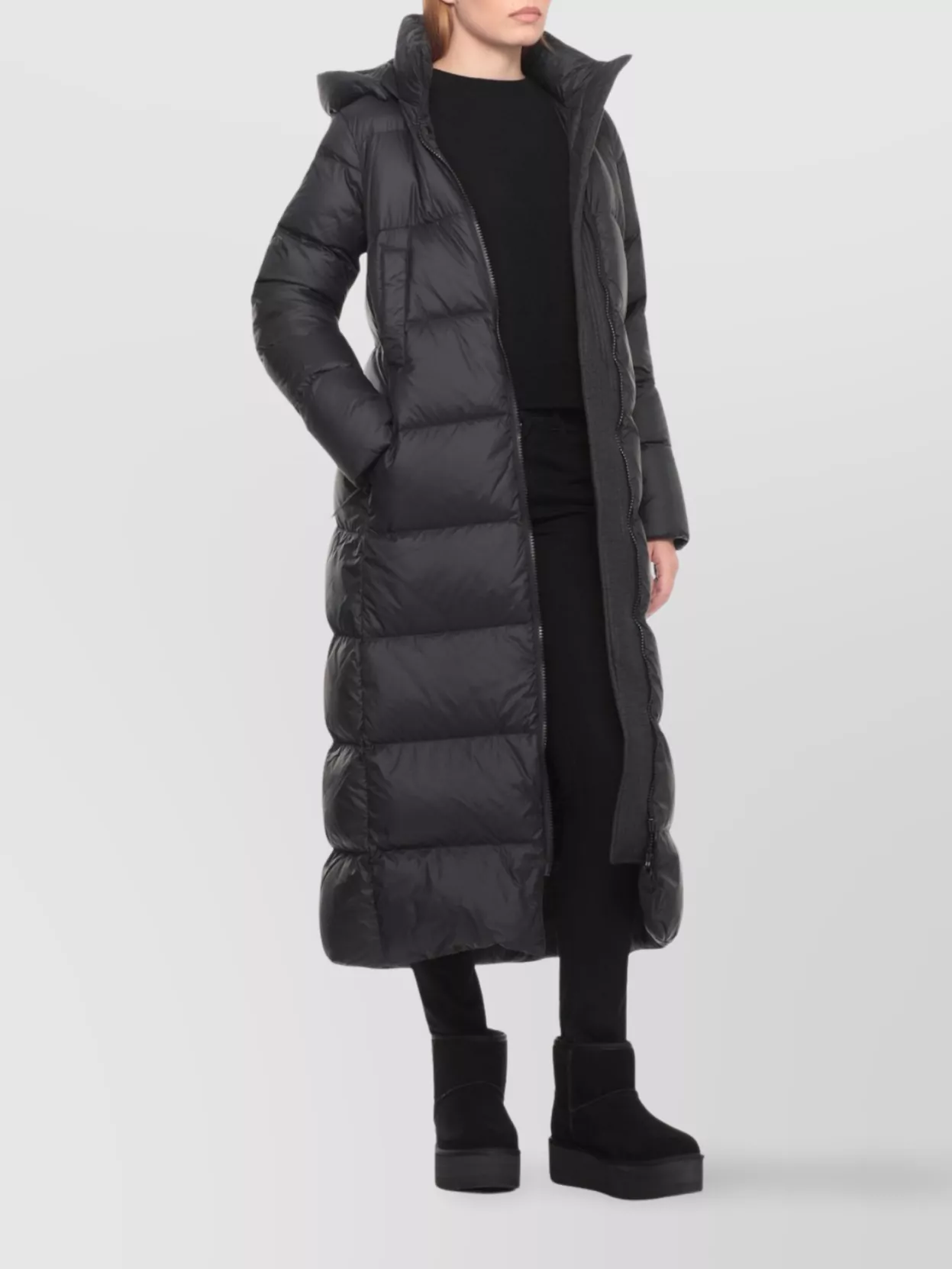 Canada Goose Padded Long Coat With Hood And Pockets In Black