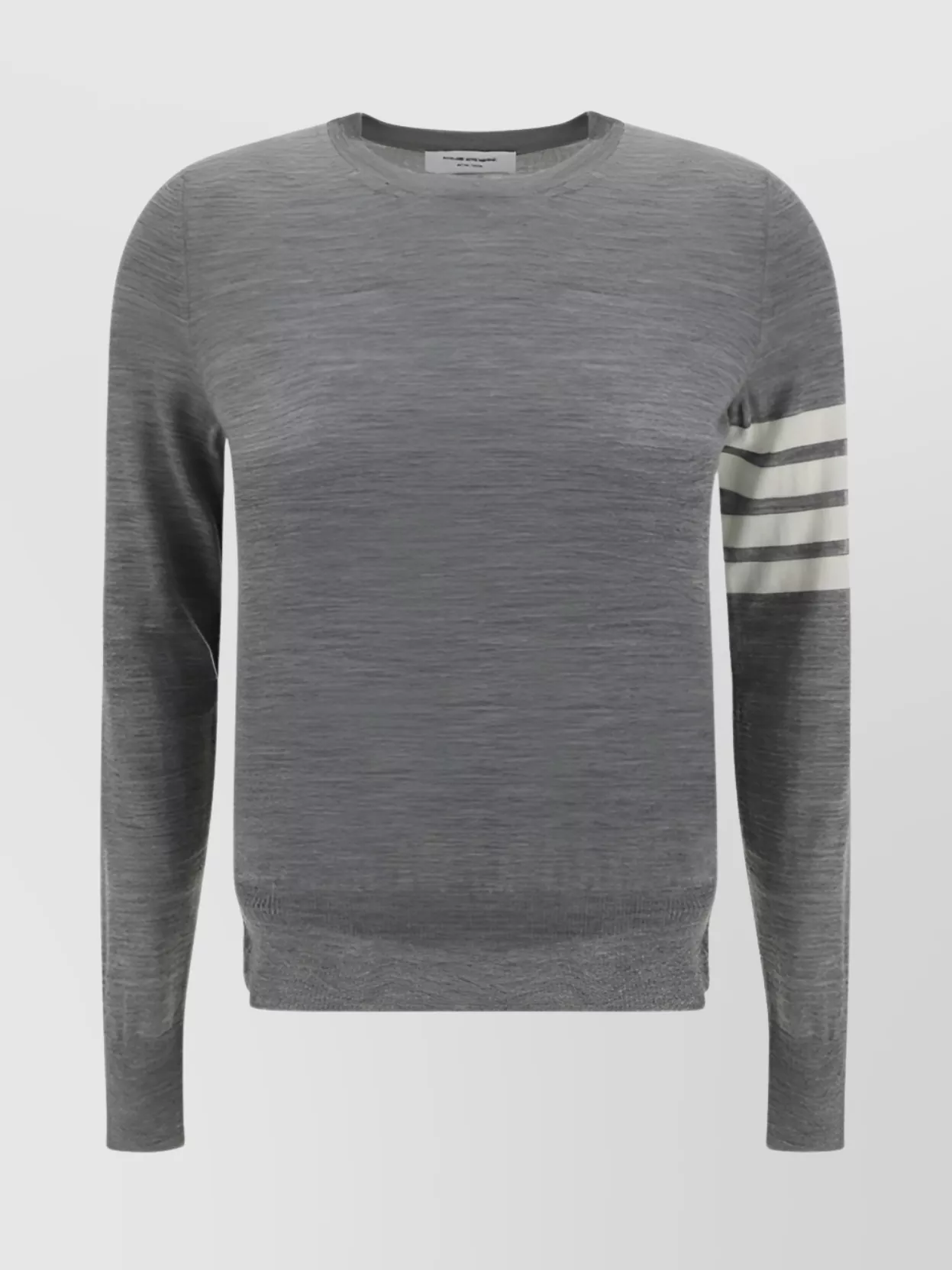 Thom Browne Wool Knit Sweater With Striped Sleeve Detail In Gray
