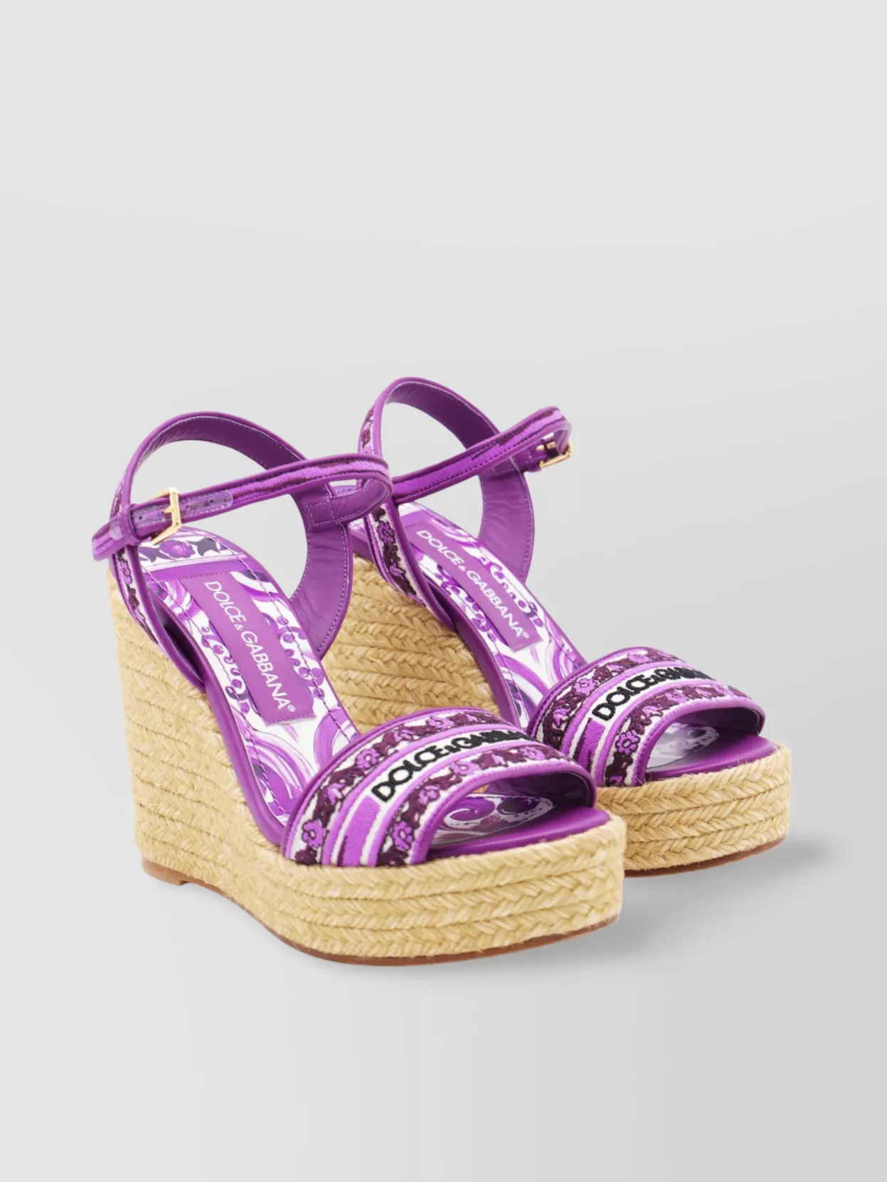 Dolce&Gabbana Wedge Heel Open Toe Embroidered Espadrilles With Braided Sole