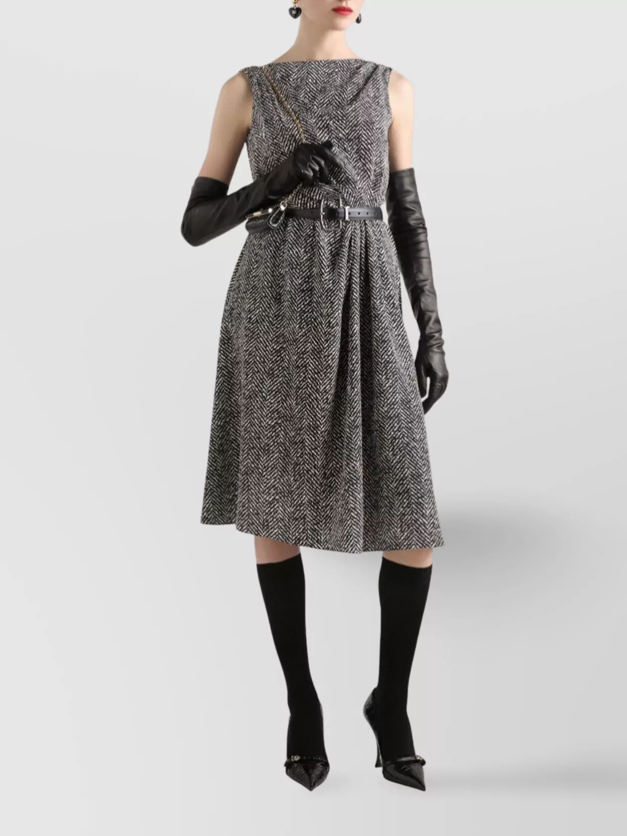 Dolce & Gabbana Women Chevron Print Heavy Crepe Cocktail Dress In Black