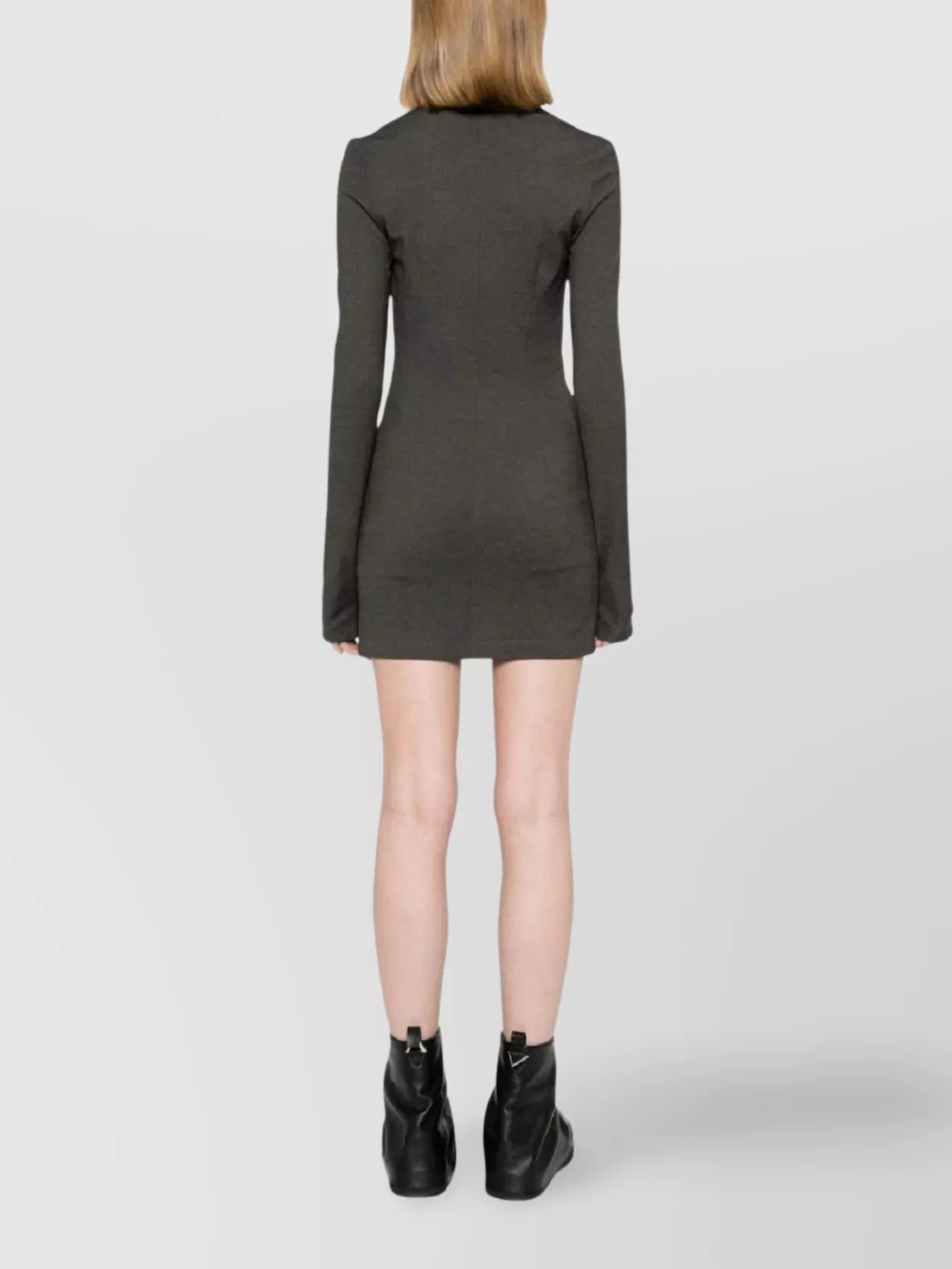 Attico Short Dress With Long Sleeves And Square Neckline In Gray