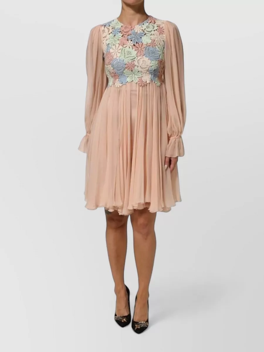 Dolce&Gabbana silk floral embroidered pleated knee-length dress