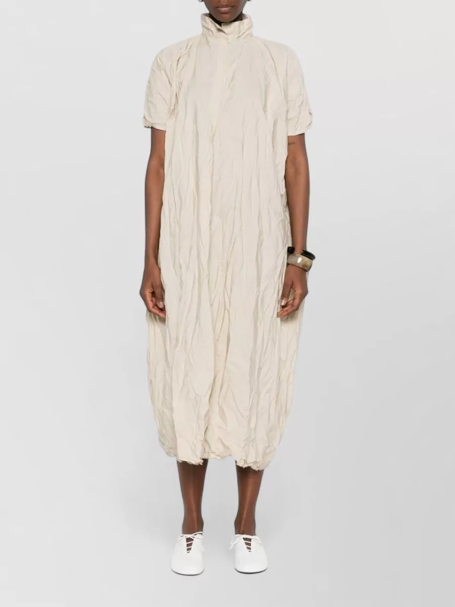 Daniela Gregis Cotton High-Neck Short-Sleeve Belted Midi Dress