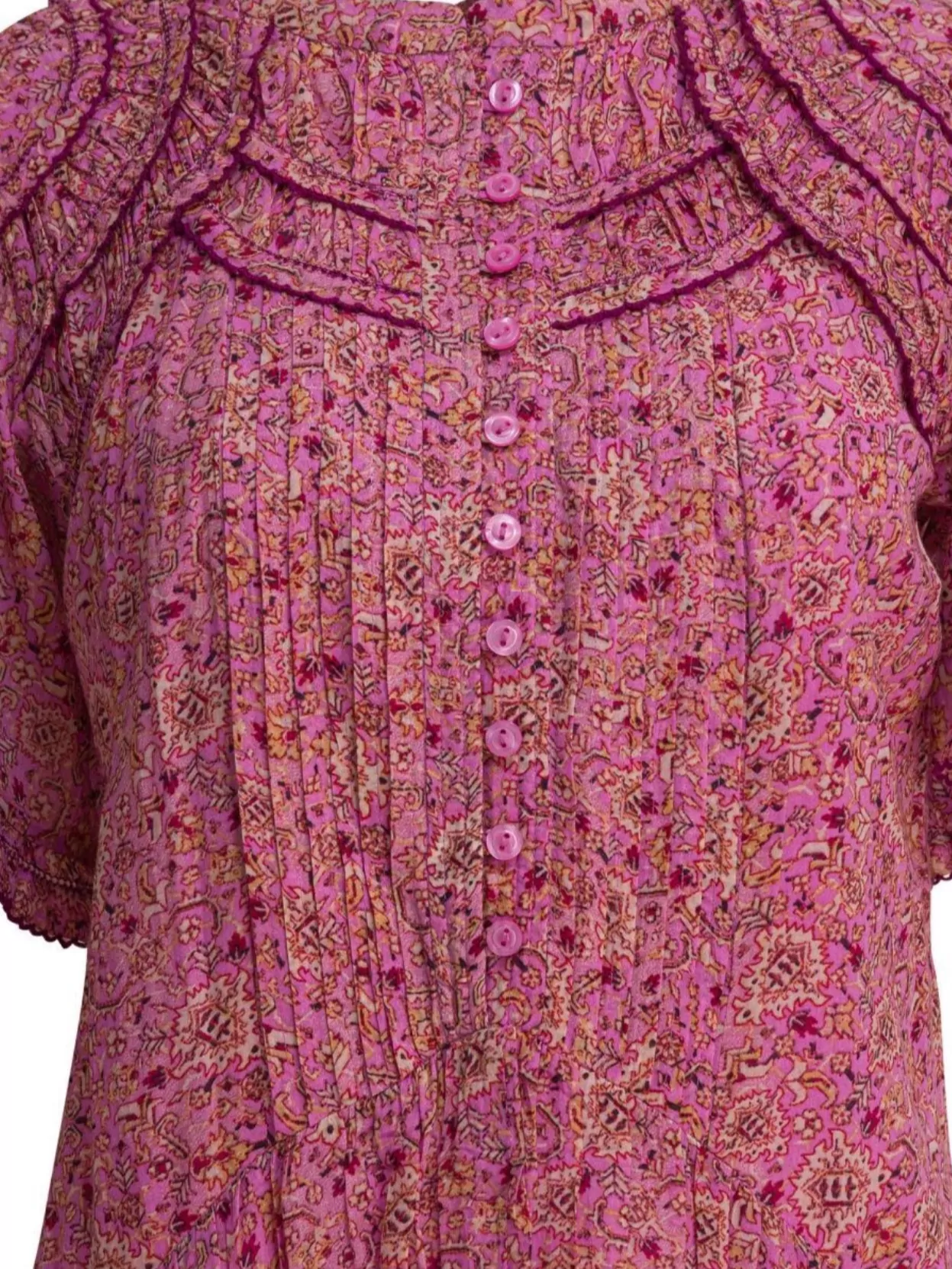 Isabel Marant Étoile Short Sleeves Floral Pattern Dress Ruffled Collar In Pink