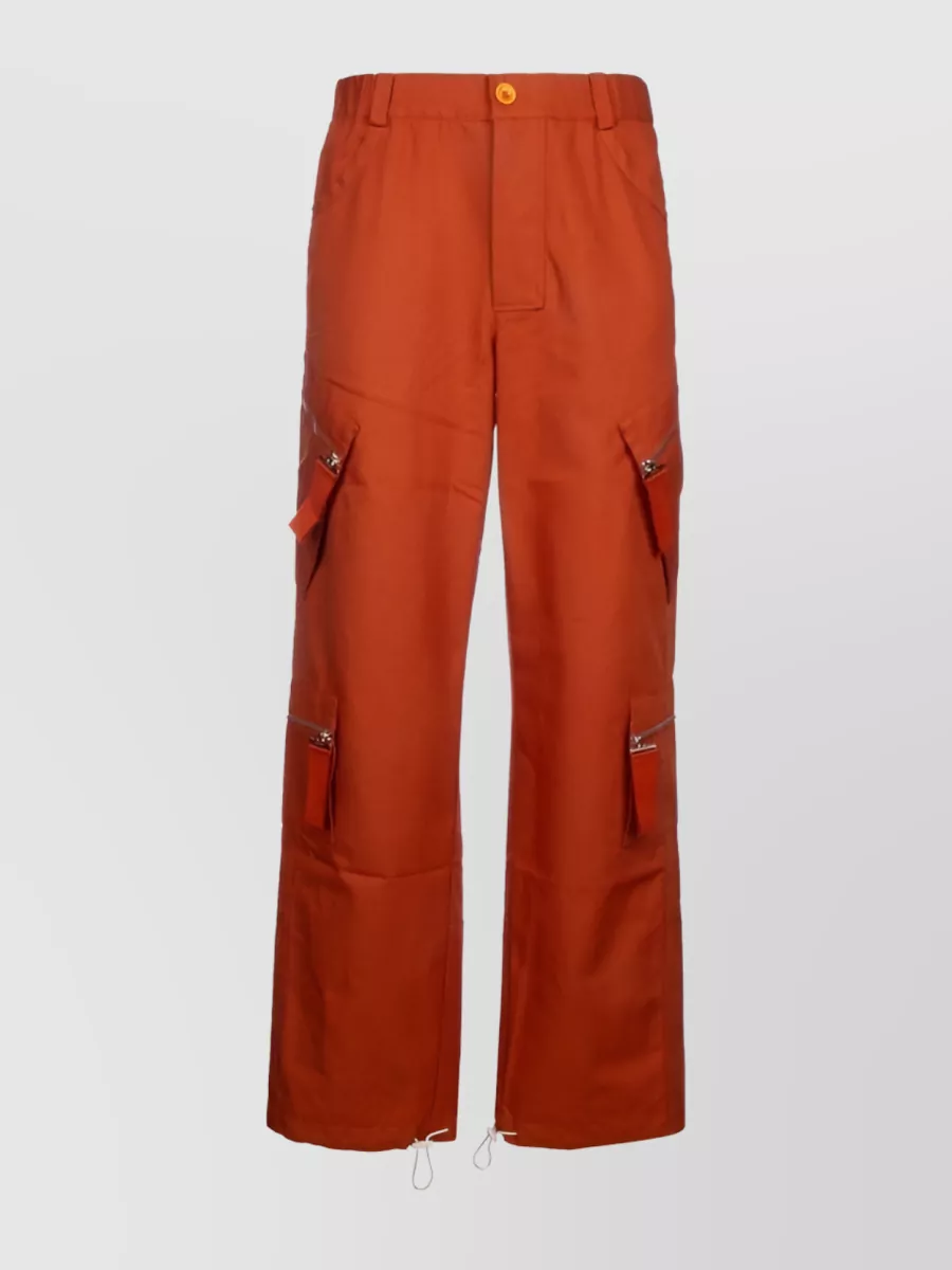 Shop Jacquemus Functional Straight-leg Pants With Multiple Zip Pockets In Orange