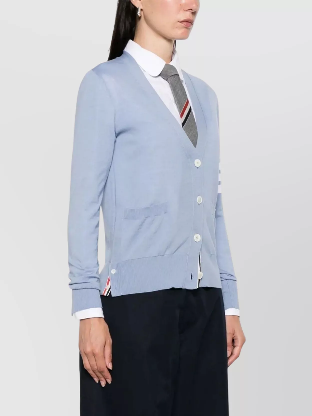 Thom Browne V-Neck Cardigan Stripe Detail