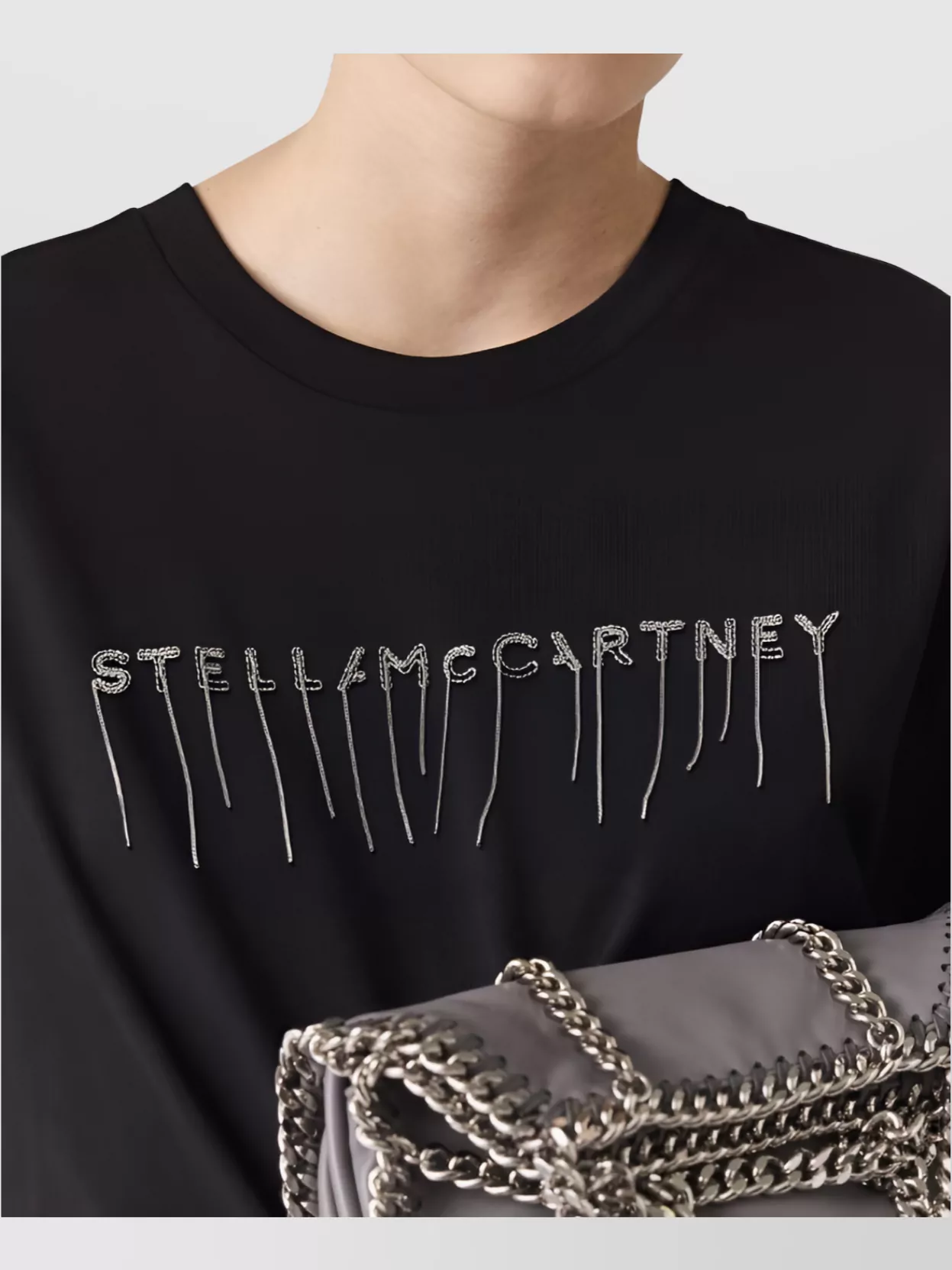 Stella Mccartney Logo T-shirt With Embroidery And Round Neck In Black