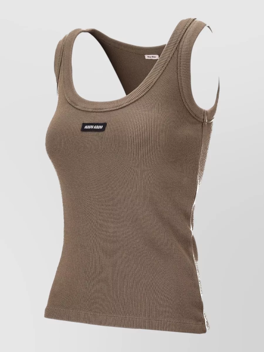 Miu Miu Ribbed Jersey Top Scoop Neck Sleeveless