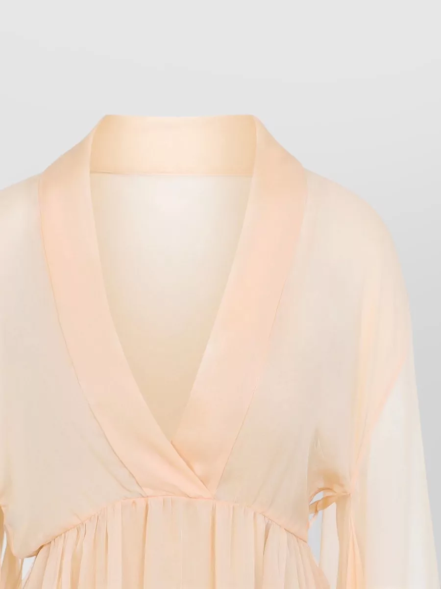 Alberta Ferretti Silk Chiffon V-Neck Asymmetric Long-Sleeve Gathered Maxi Dress