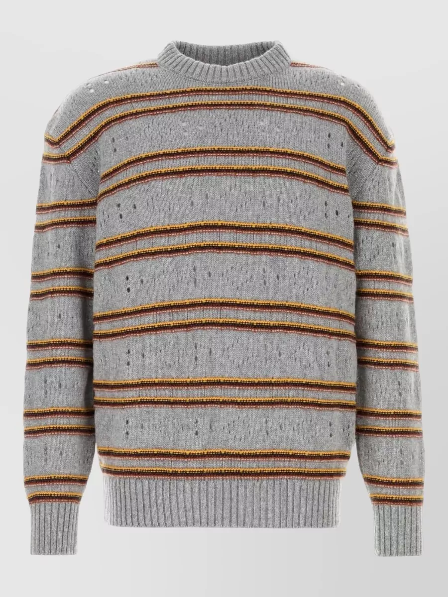 Marni cashmere open knit striped crew neck long sleeve sweater