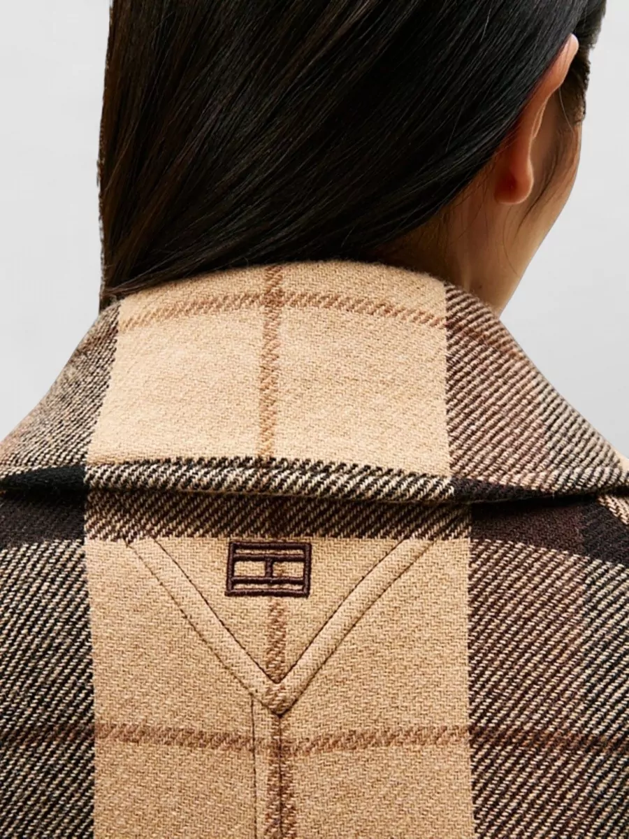 Tommy Hilfiger Long Check Pattern Belted Wool Coat