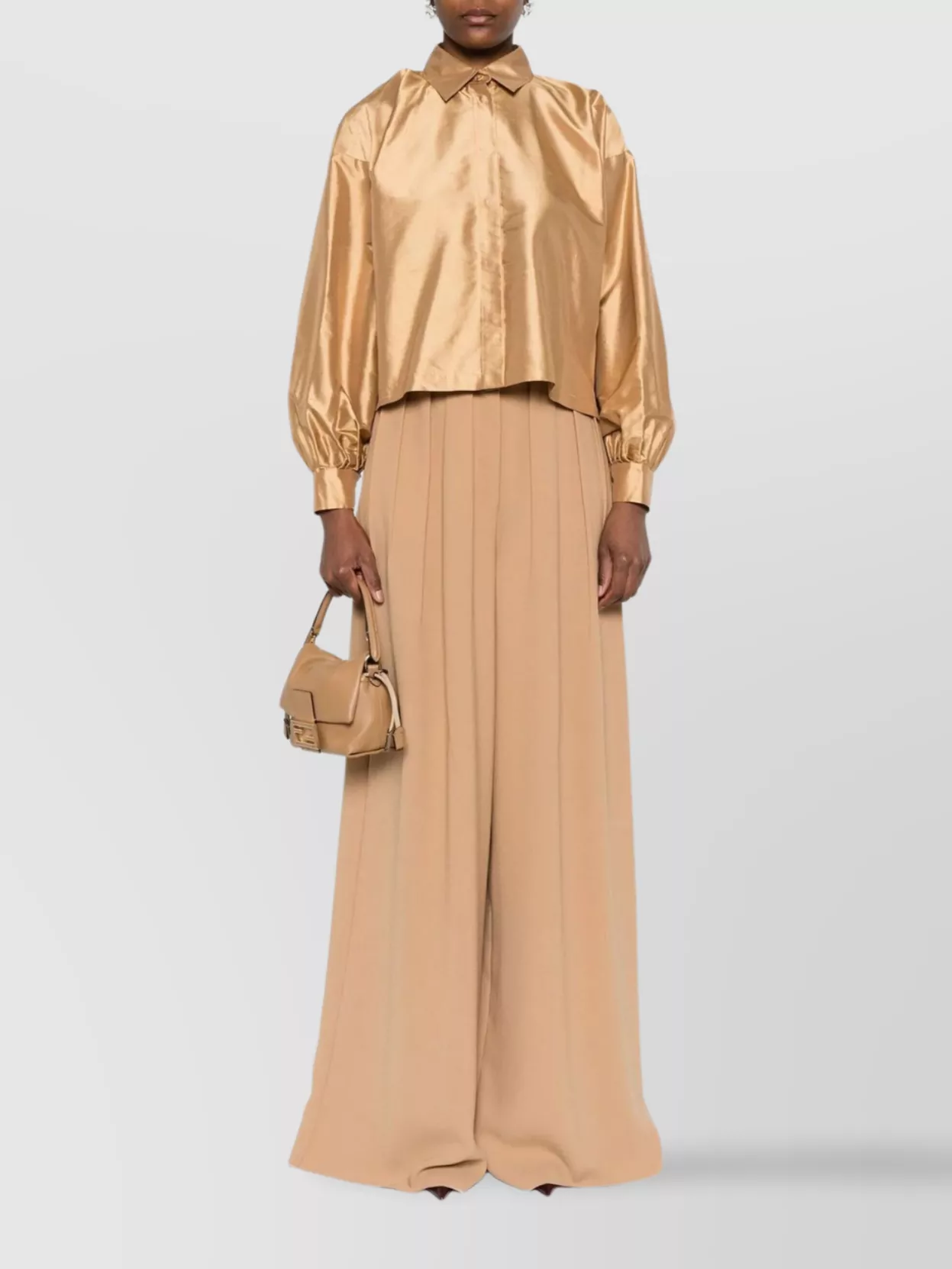 Max Mara High Waist Wide Leg Satin Trousers In Brown