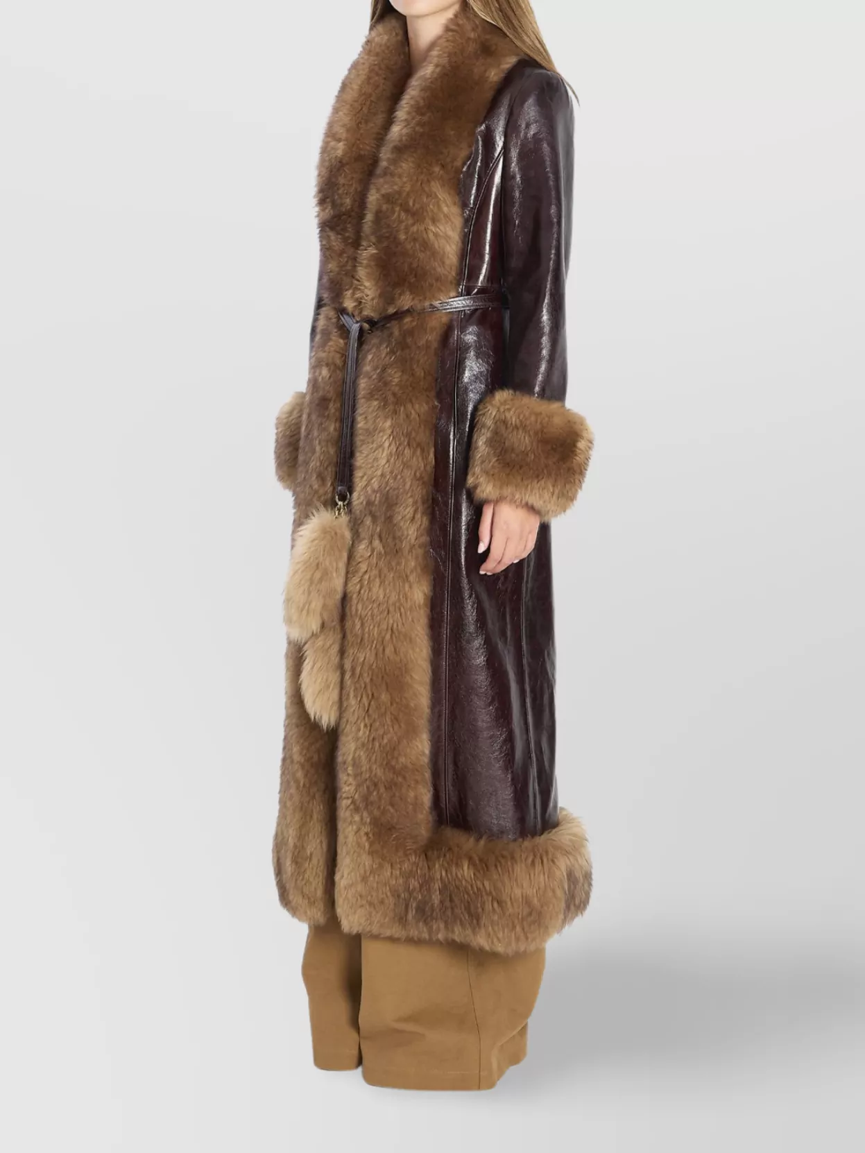 Chloé Long Leather Coat With Fur Trims