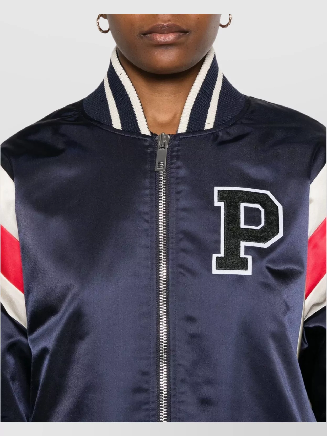 P.a.r.o.s.h Logo-patch Bomber Jacket Featuring Stripe Detailing In Blue