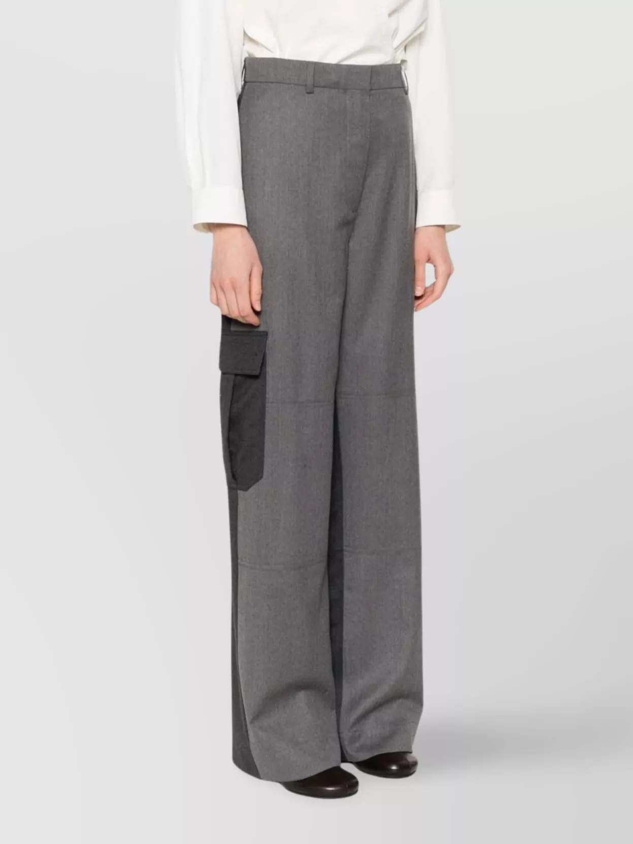 Stella Mccartney Wide-leg Cargo Trousers With Two-tone Belt Loops In Gray