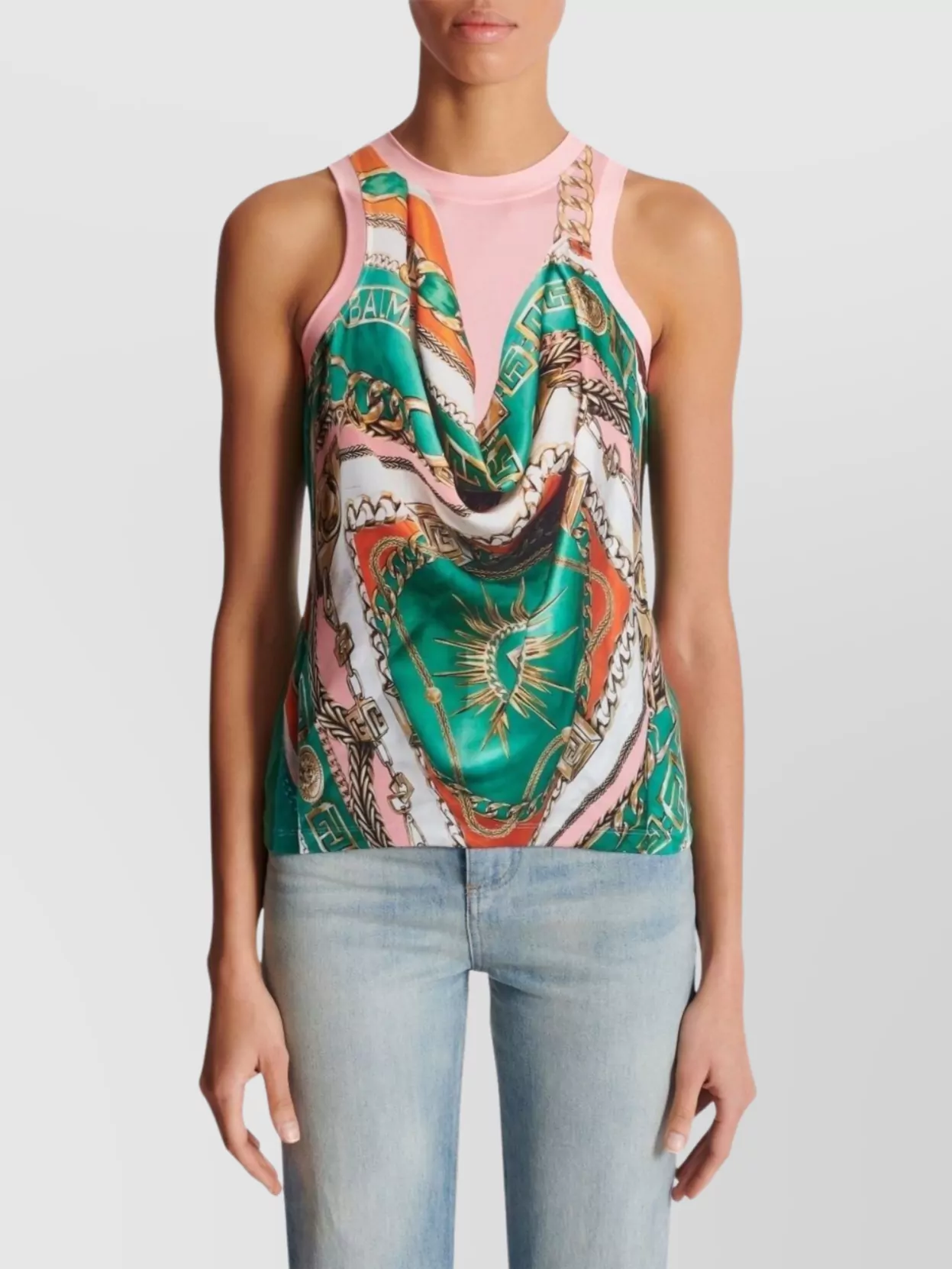 Balmain Sleeve Chain Print Top