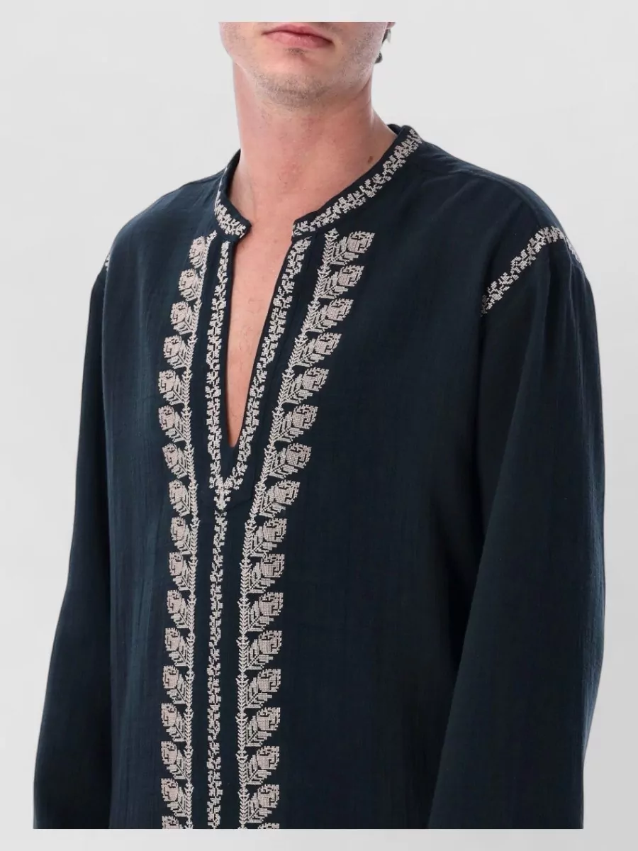 Isabel Marant Cotton Embroidered V-Neck Long-Sleeve Shirt