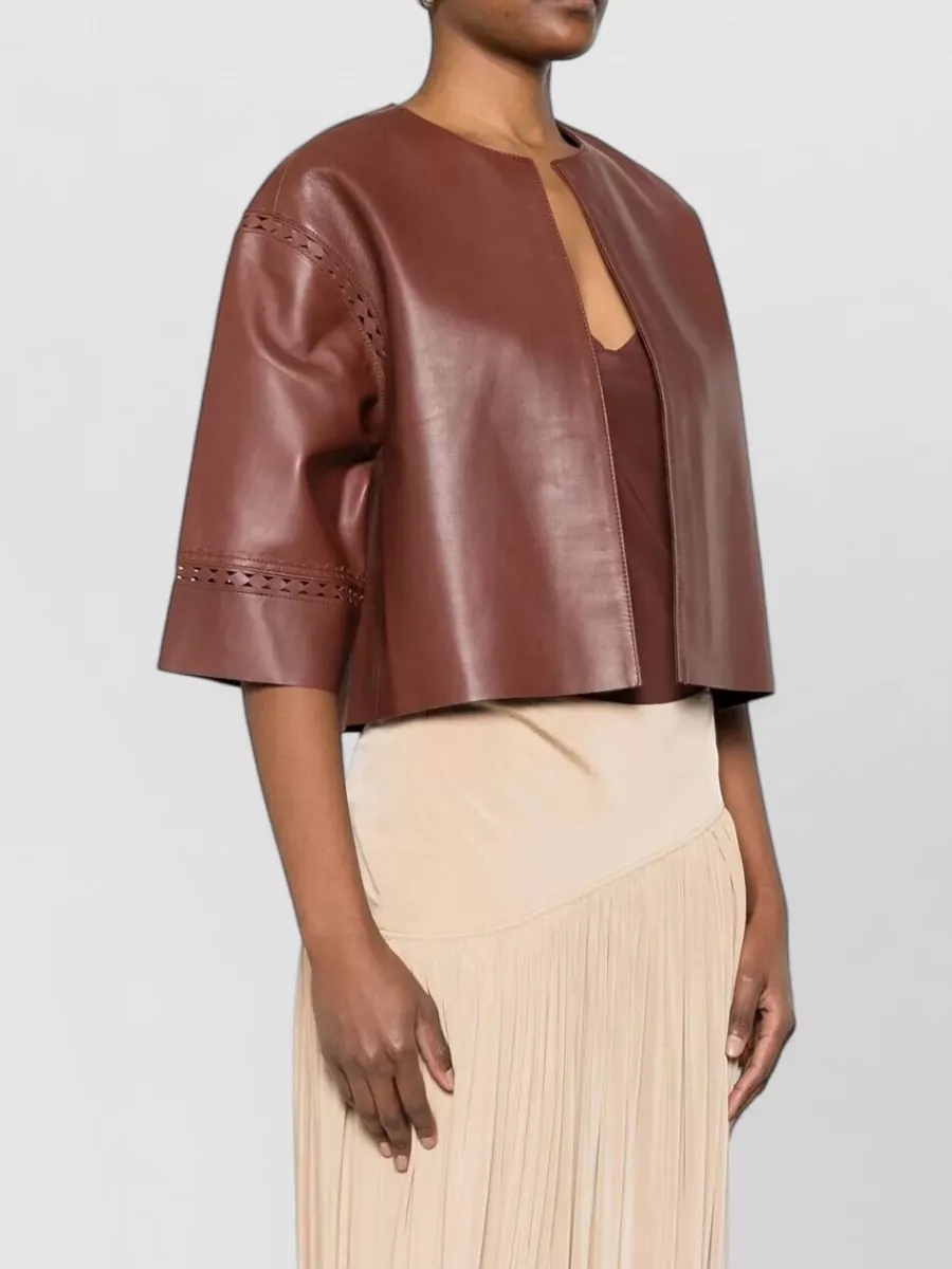 Yves Salomon Laser Cut Leather Cropped Jacket
