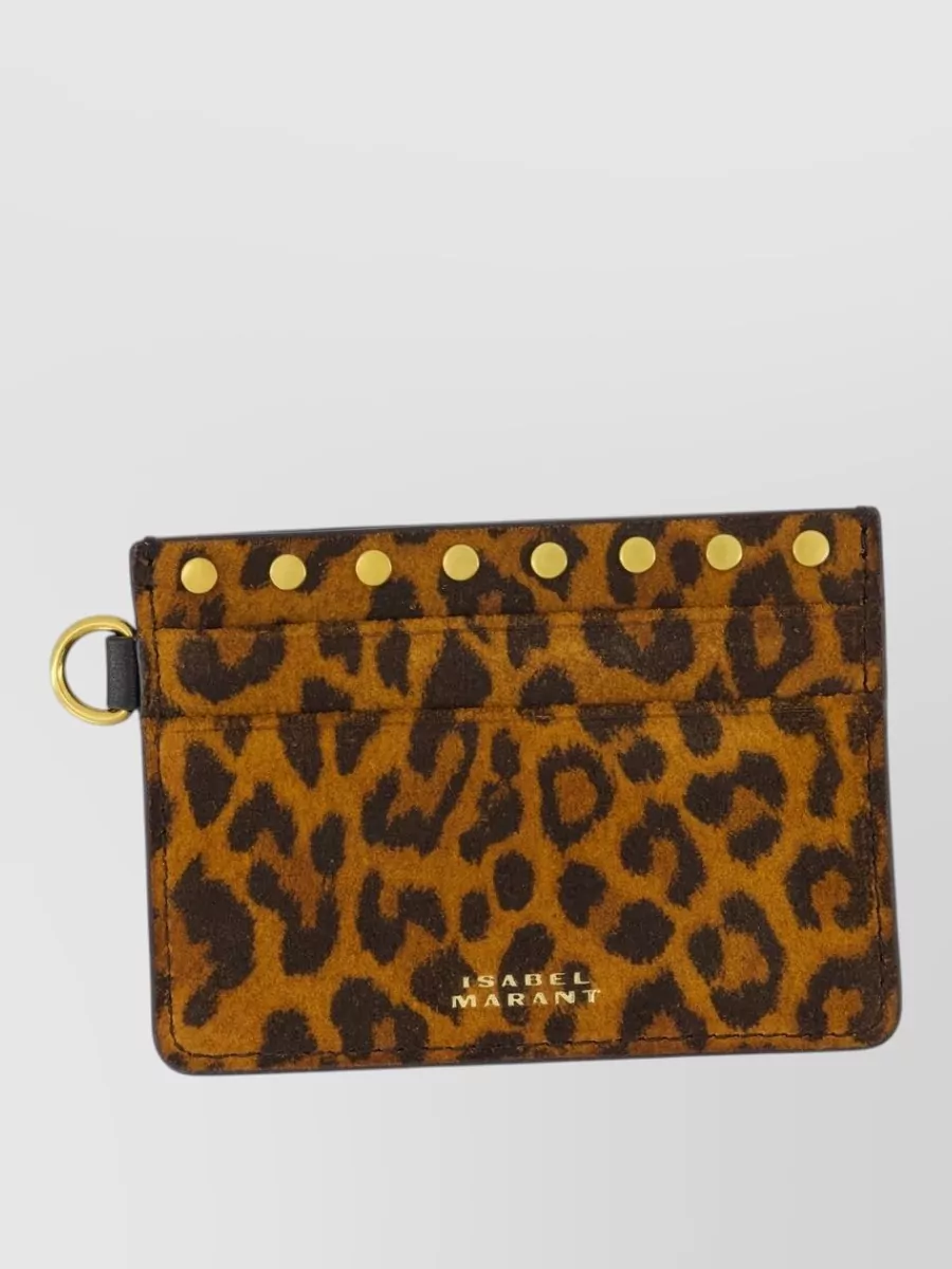Isabel Marant Gb Cardholder Leopard Print Suede Leather In Brown