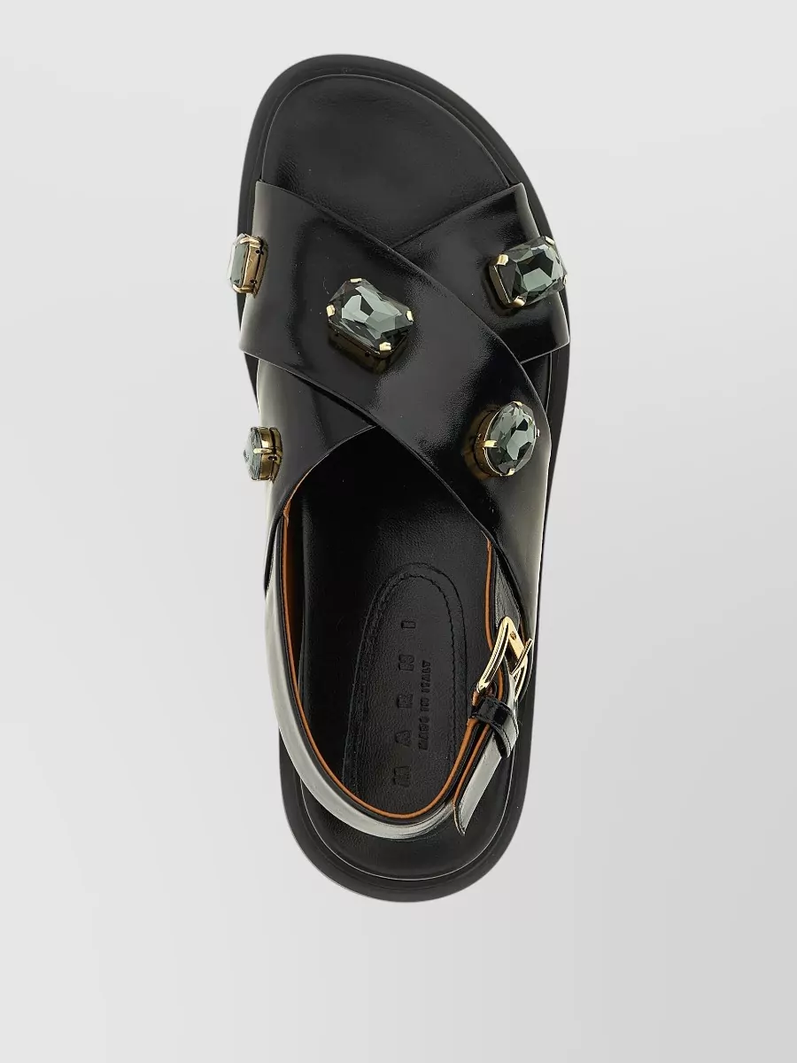 Marni Leather Crystal-Embellished Sandals
