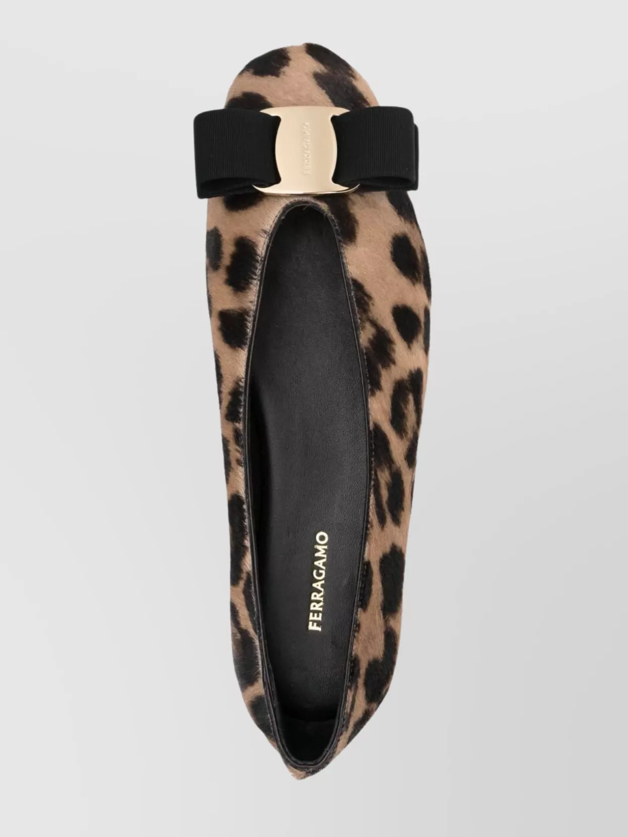 Ferragamo Animal Print Bow Detail Round Toe Flats