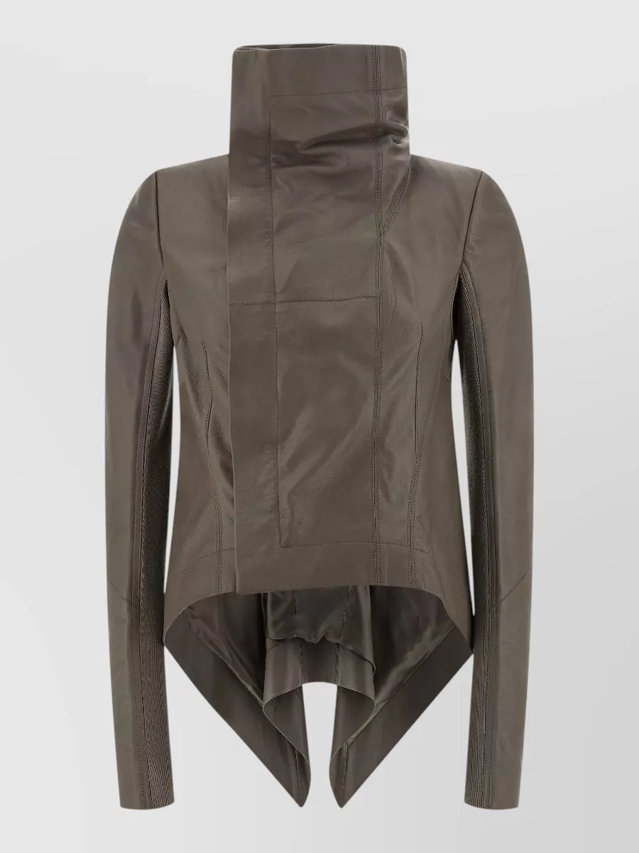 Rick Owens Leather asymmetric zip fitted jacket