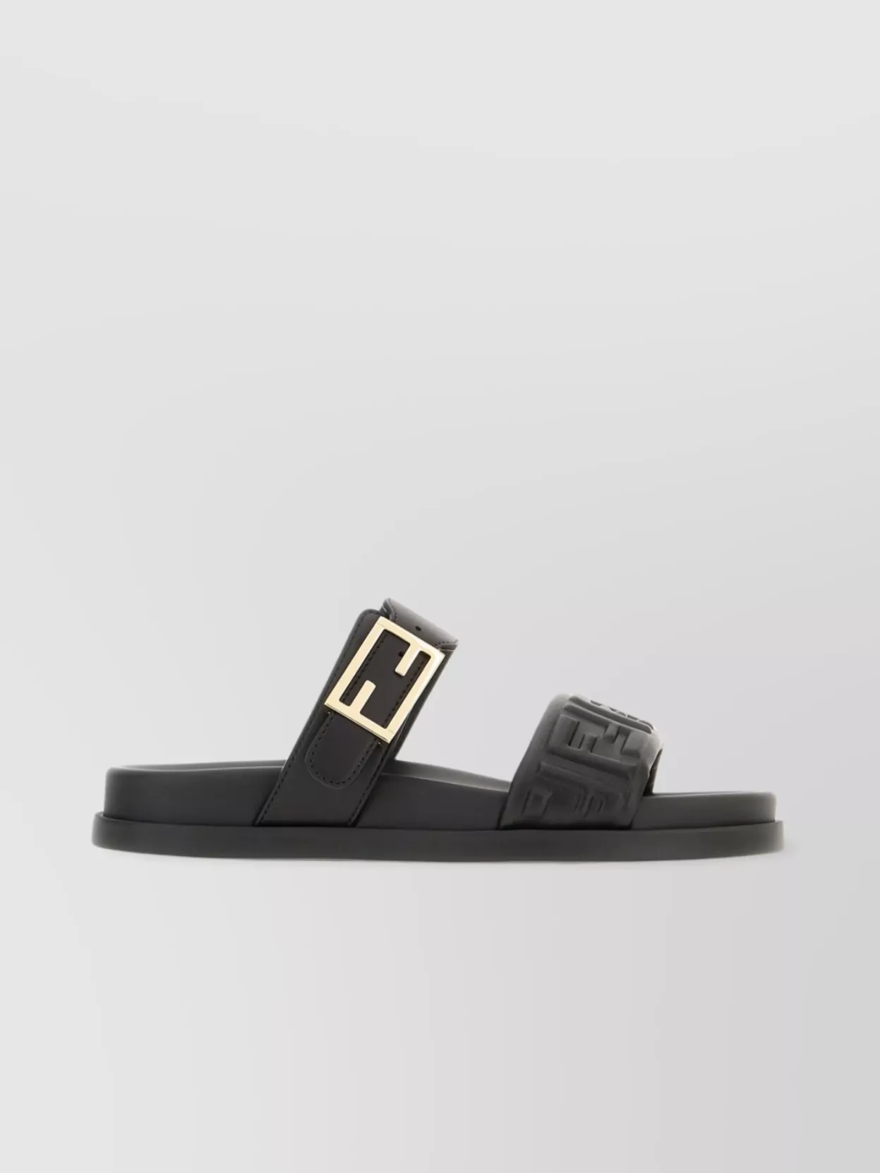 Fendi Nappa Leather Sandals Flat Sole In Black