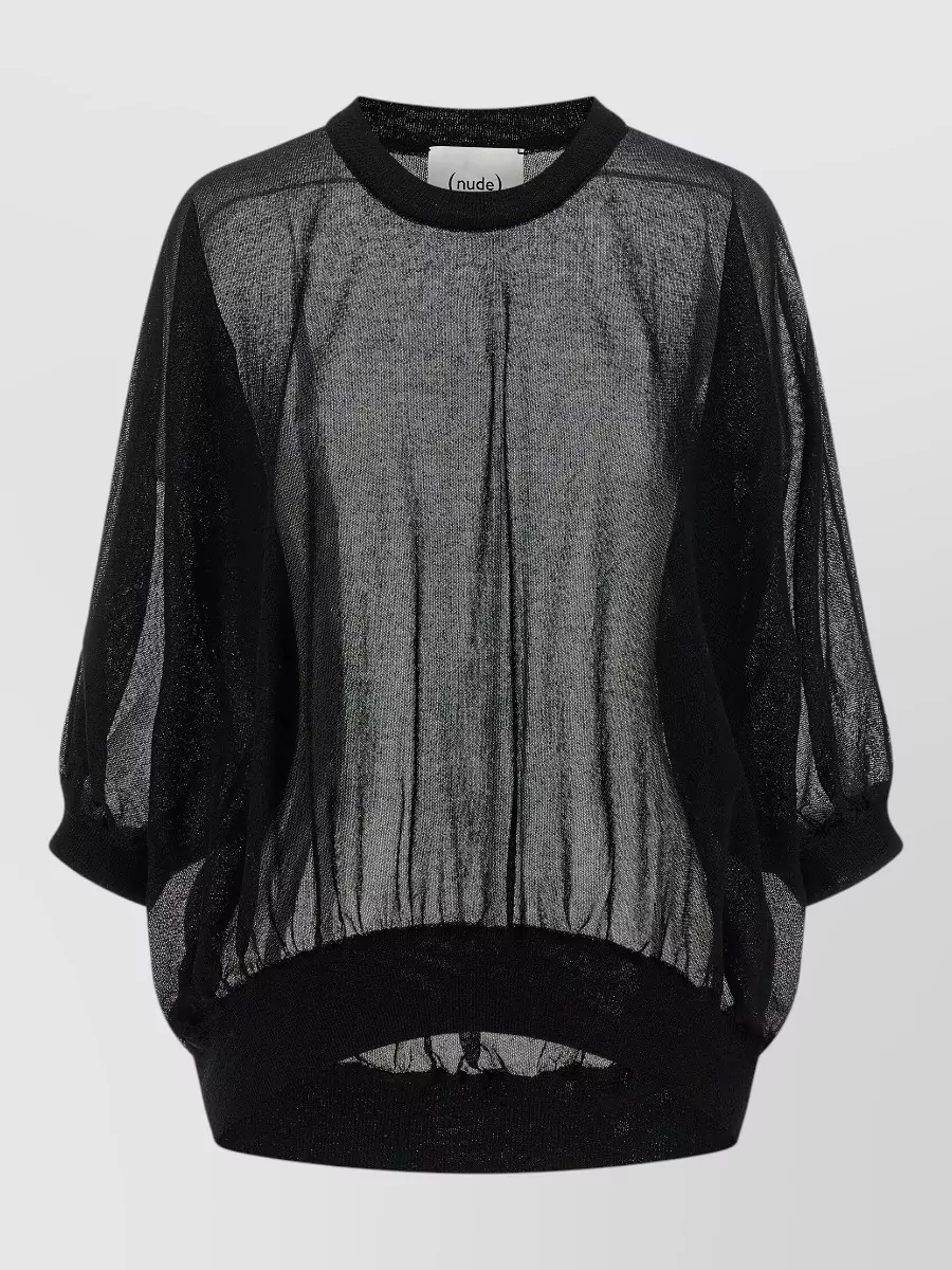 Nude Semi-sheer short-sleeve crew-neck knitted top