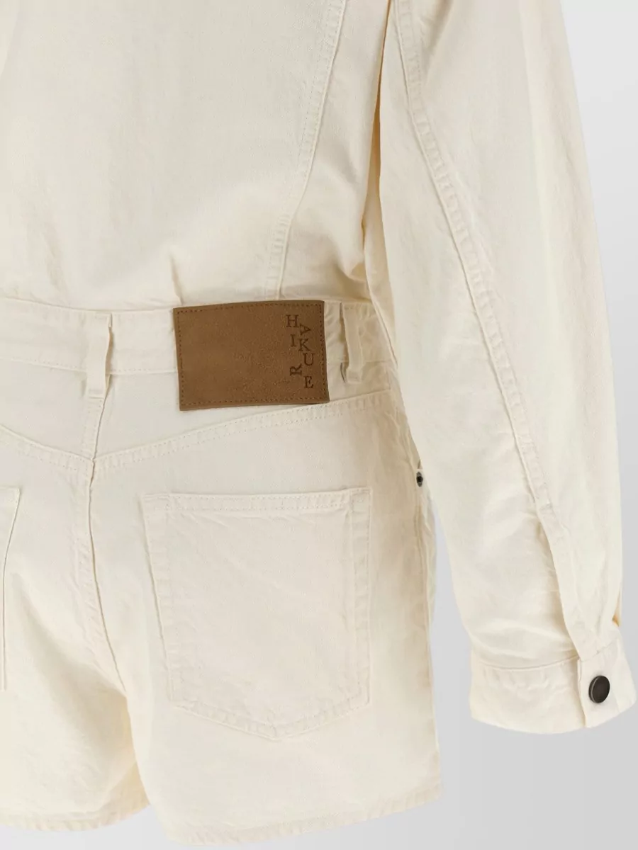 Haikure Denim Belted Long-Sleeve Short Jumpsuit