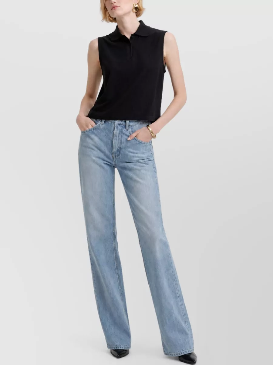 Saint Laurent Sleeveless Denim Polo Top