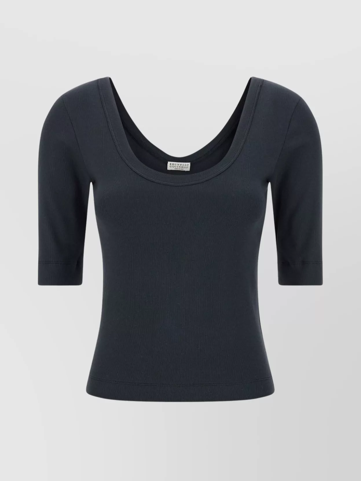 Brunello Cucinelli Ribbed Scoop Neck Short Sleeve Top In Black