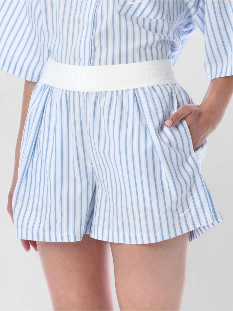 Nike Striped Mid-Rise Pleated Poplin Shorts