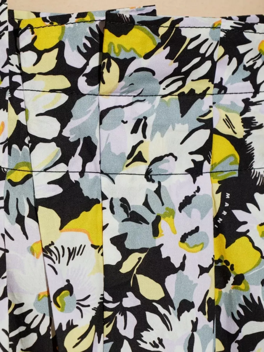 Marni Cotton floral print high-rise pleated skirt