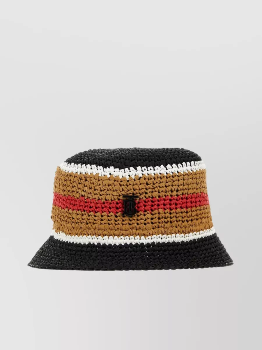 Shop Burberry Striped Embroidery Raffia Hat In Multicoloured