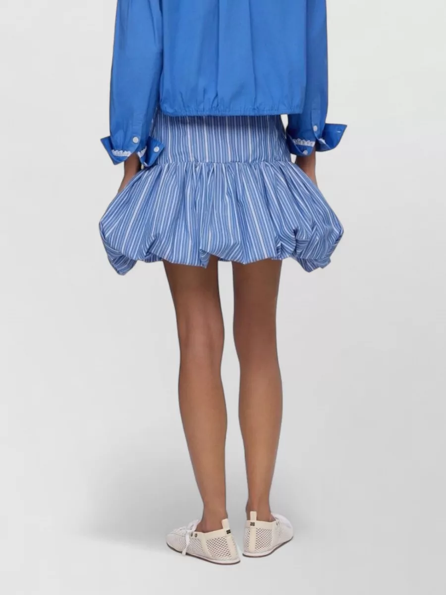 Ganni Striped High-Rise Bubble-Hem Organic Cotton Mini Skirt