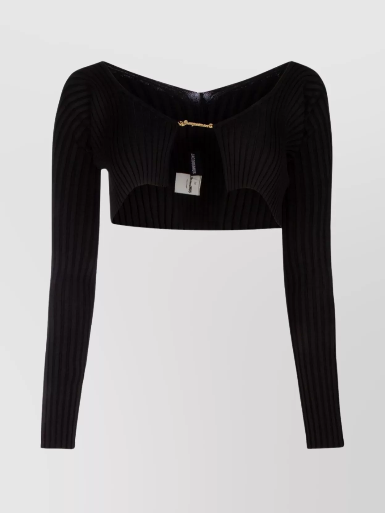 Shop Jacquemus Ribbed Cropped Top With Long Sleeves