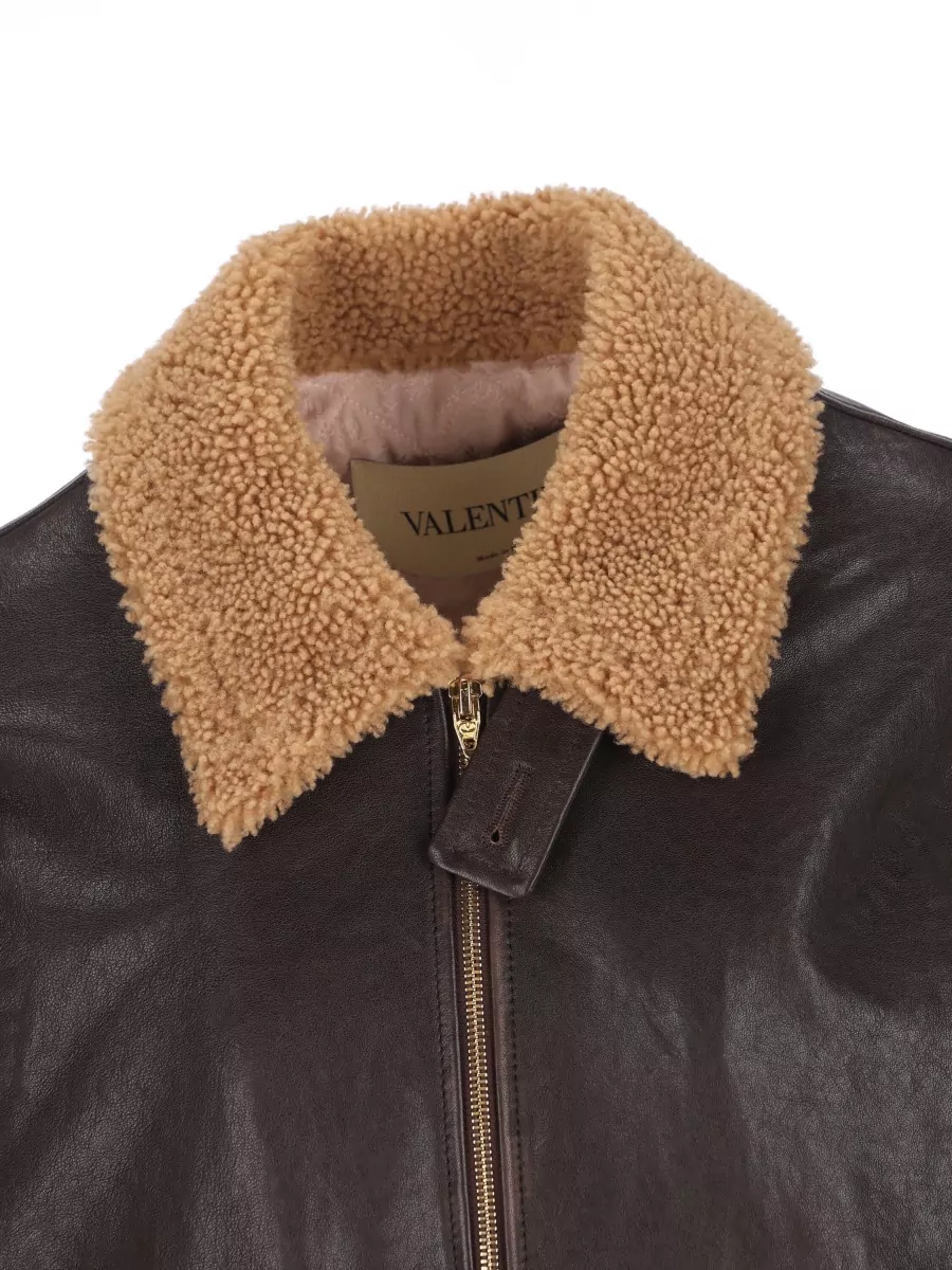 Valentino Garavani Leather Shearling Bomber Jacket