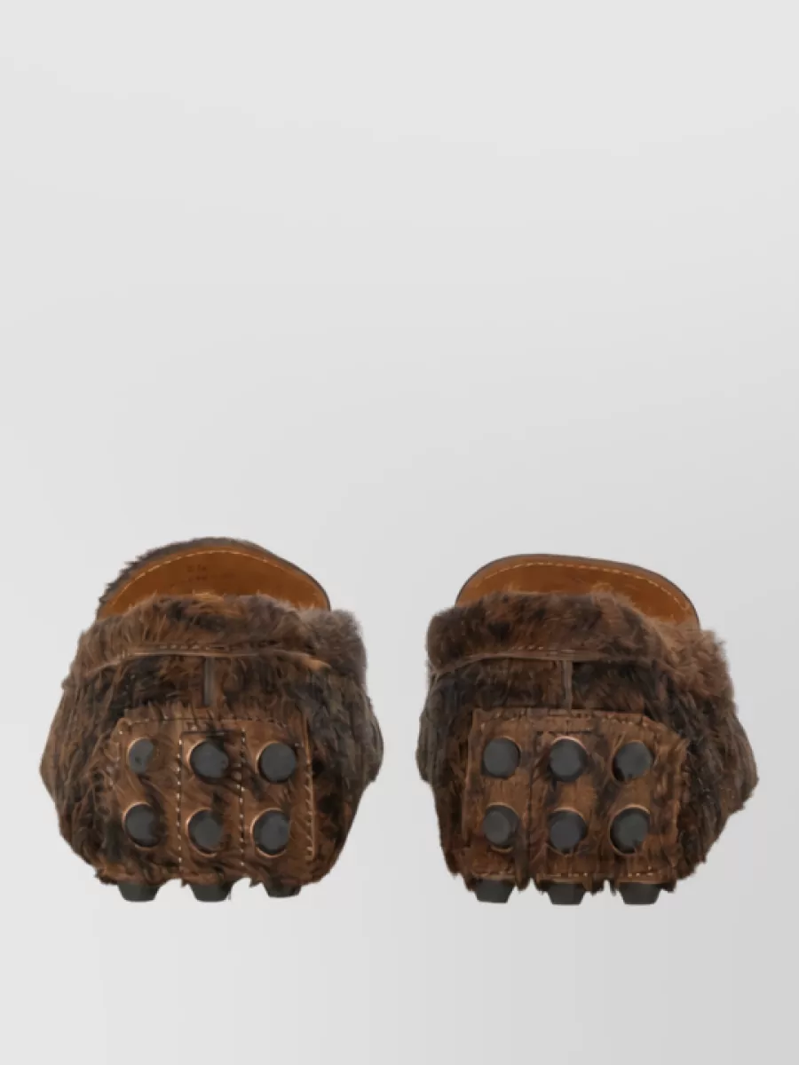 Tod's Moccasin Gommino Macro Leopard Fur Slippers