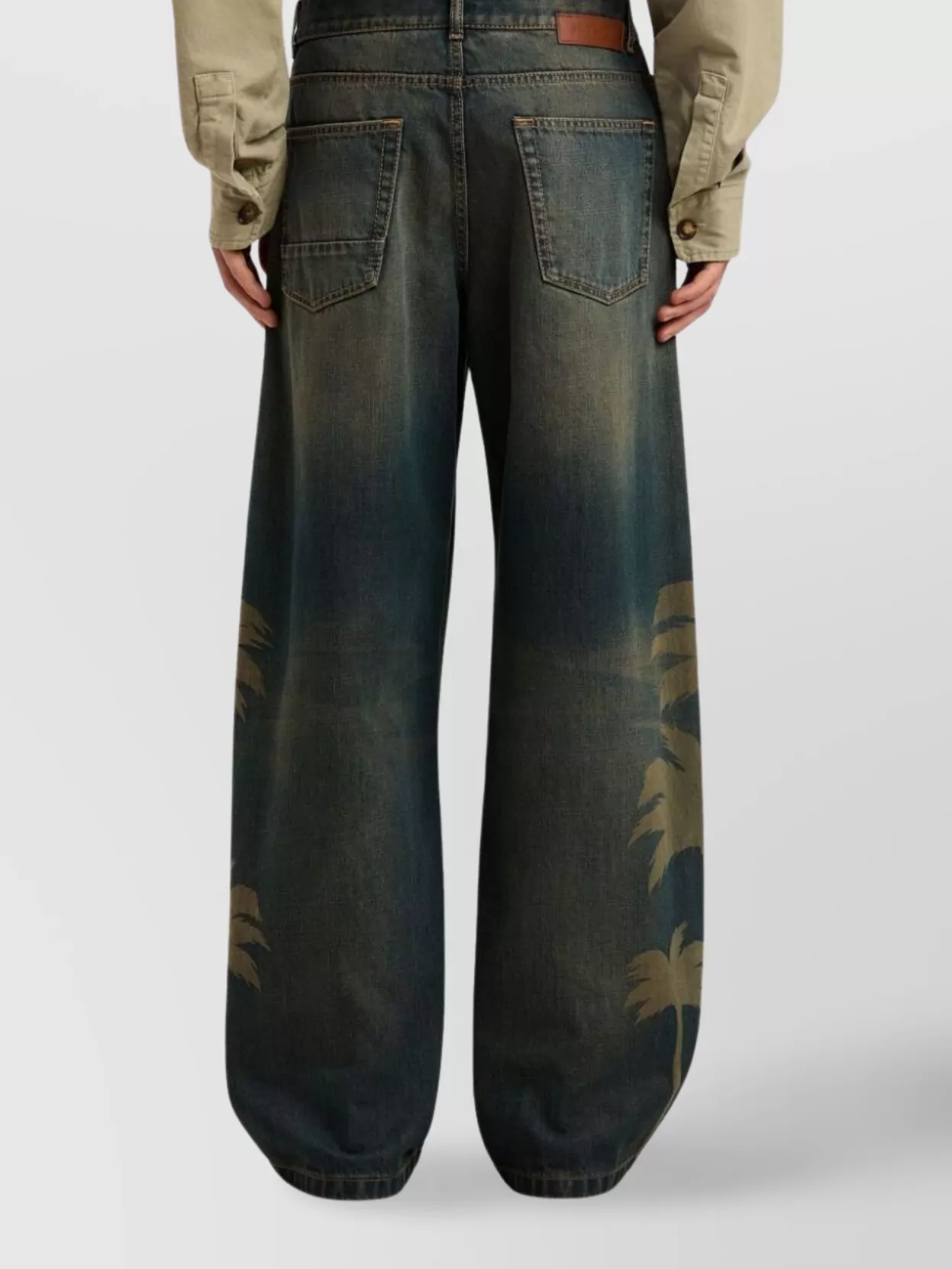 Palm Angels Loose Denim Pants With Palm Tree Print