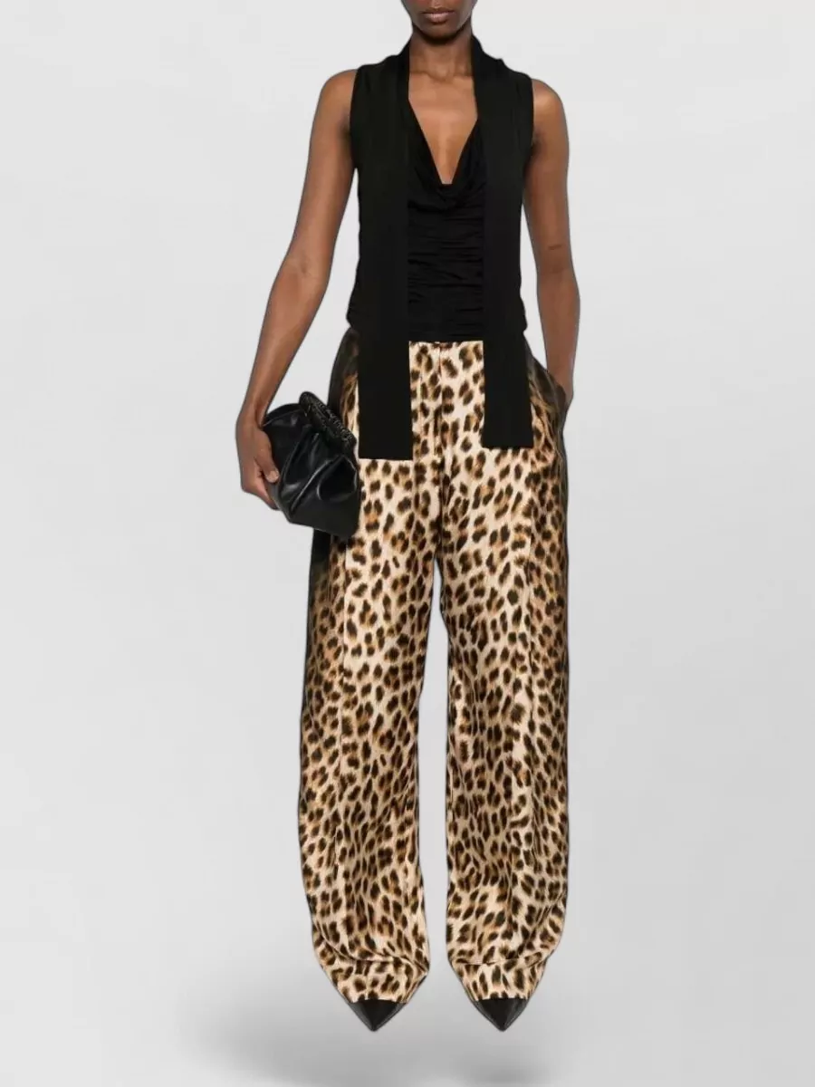 Sportmax Silk Pleated Animal-Print Tailored Shorts