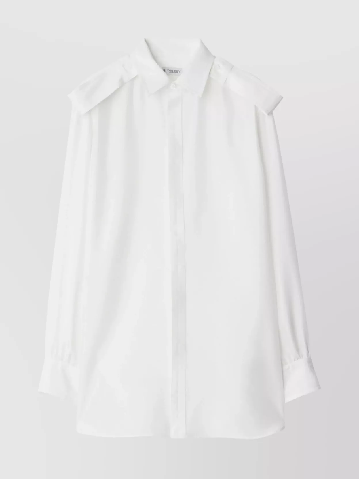 Shop Burberry Collared Top With Curved Hem And Exaggerated Epaulettes