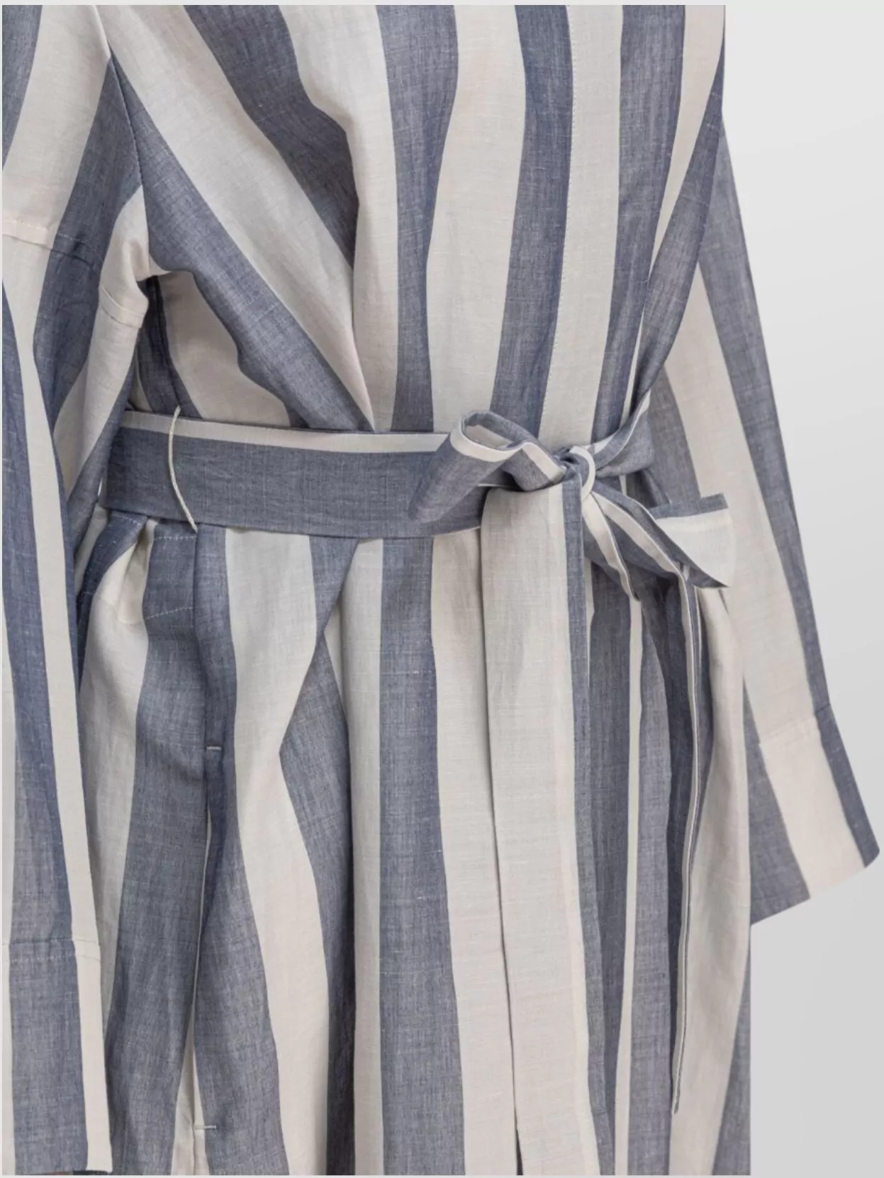 S Max Mara Waist Belted Striped Long Sleeve Dress