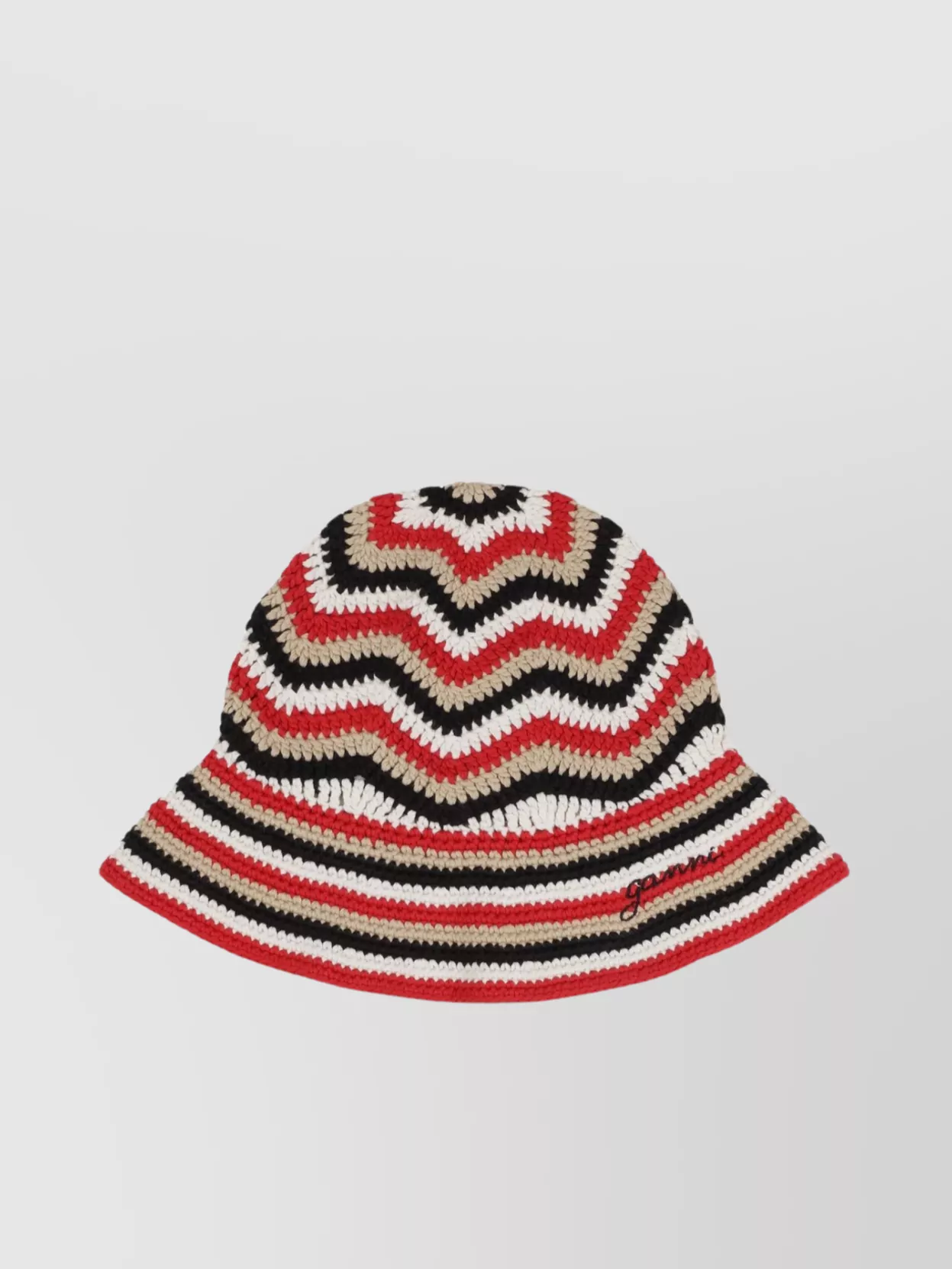 Shop Ganni Handmade Crochet Bucket Hat With Chevron Pattern
