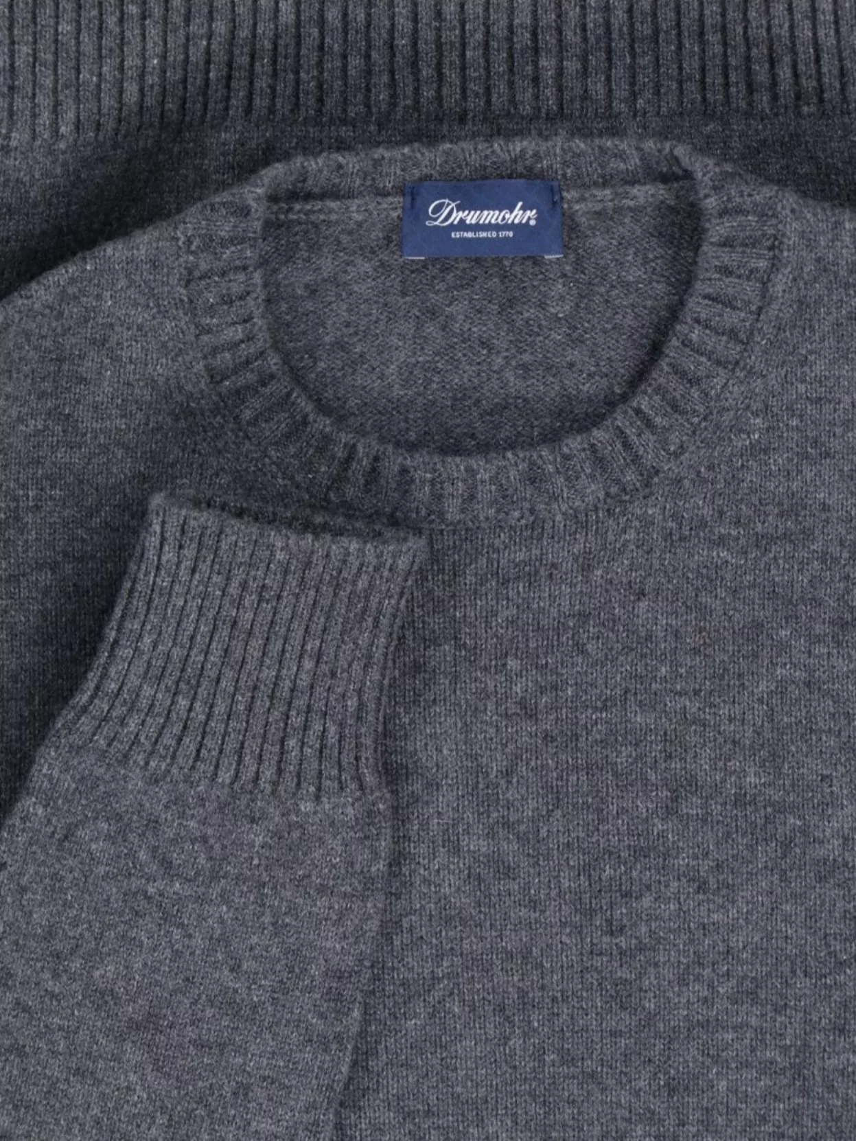 Drumohr Ribbed Hem Long Sleeve Crew Neck Sweater In Gray