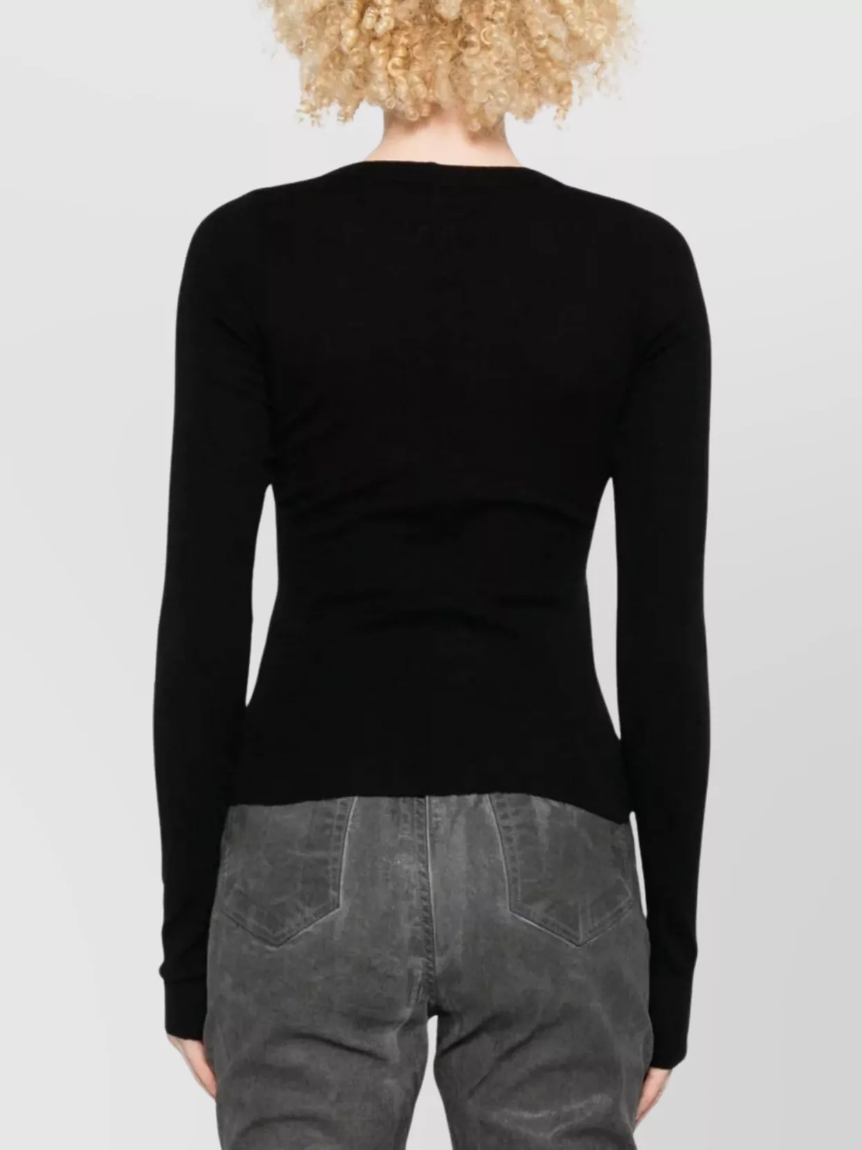 Rick Owens Long Sleeve Cropped Ribbed Knit Top