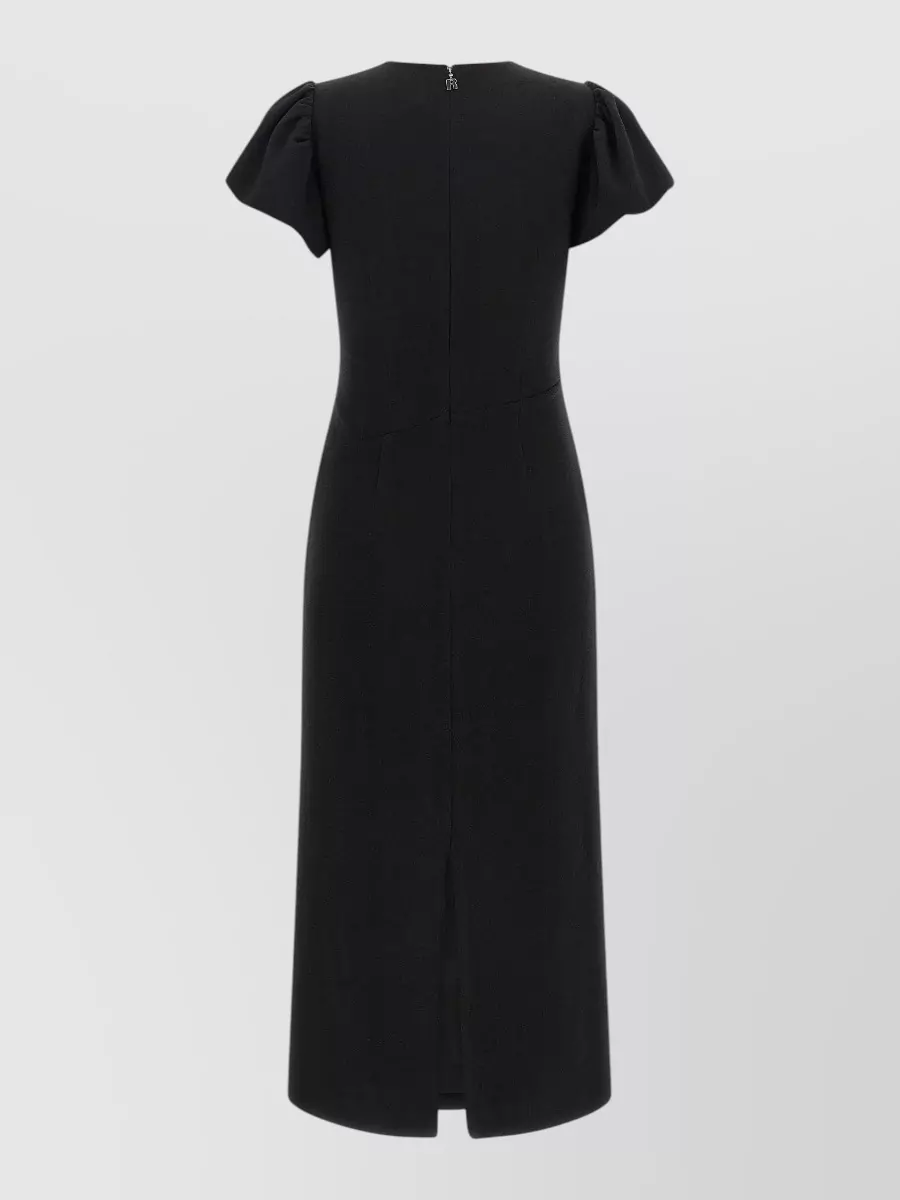 Rotate Birger Christensen asymmetric draped puff sleeve midi dress
